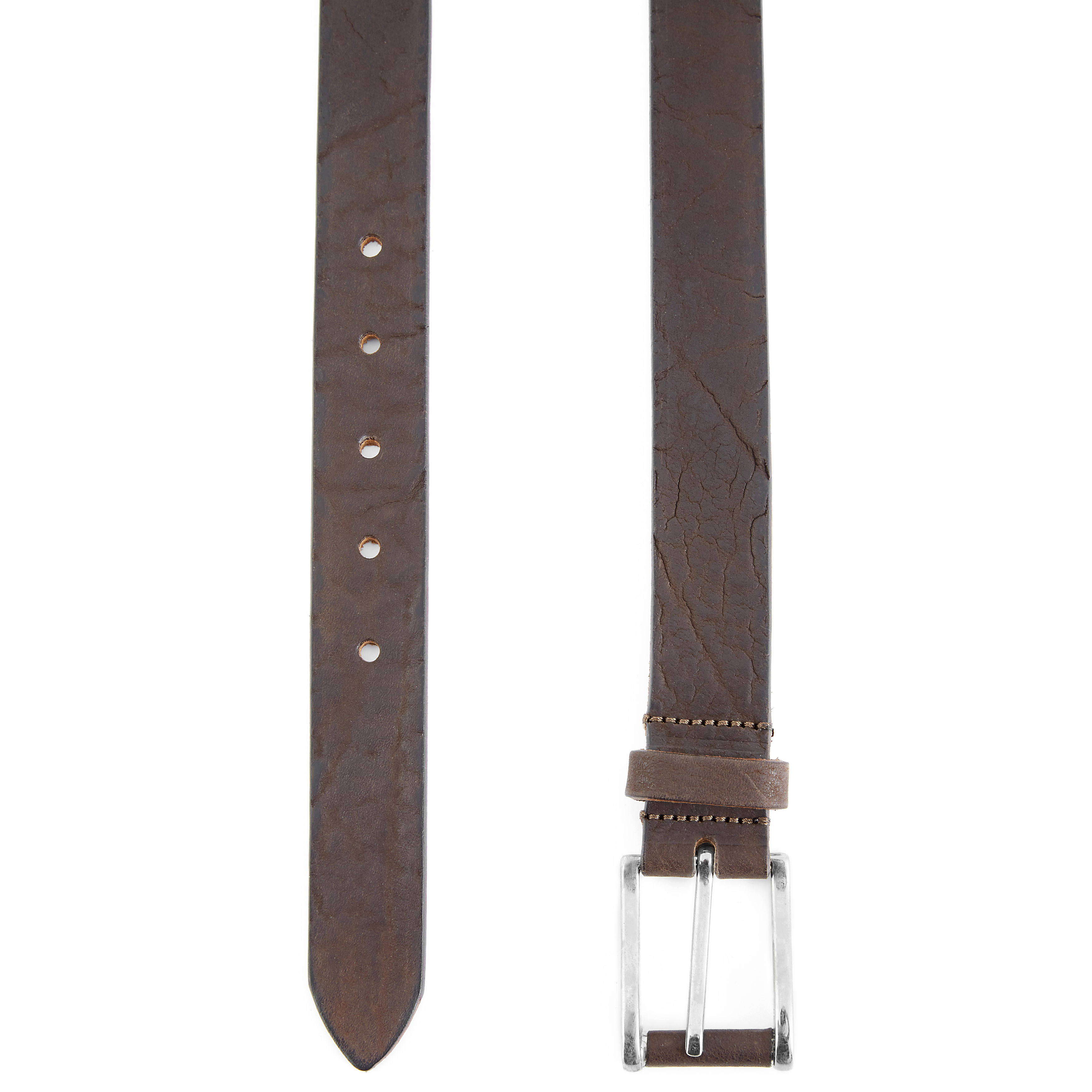 Textured Brown and Silver Leather Belt - 2