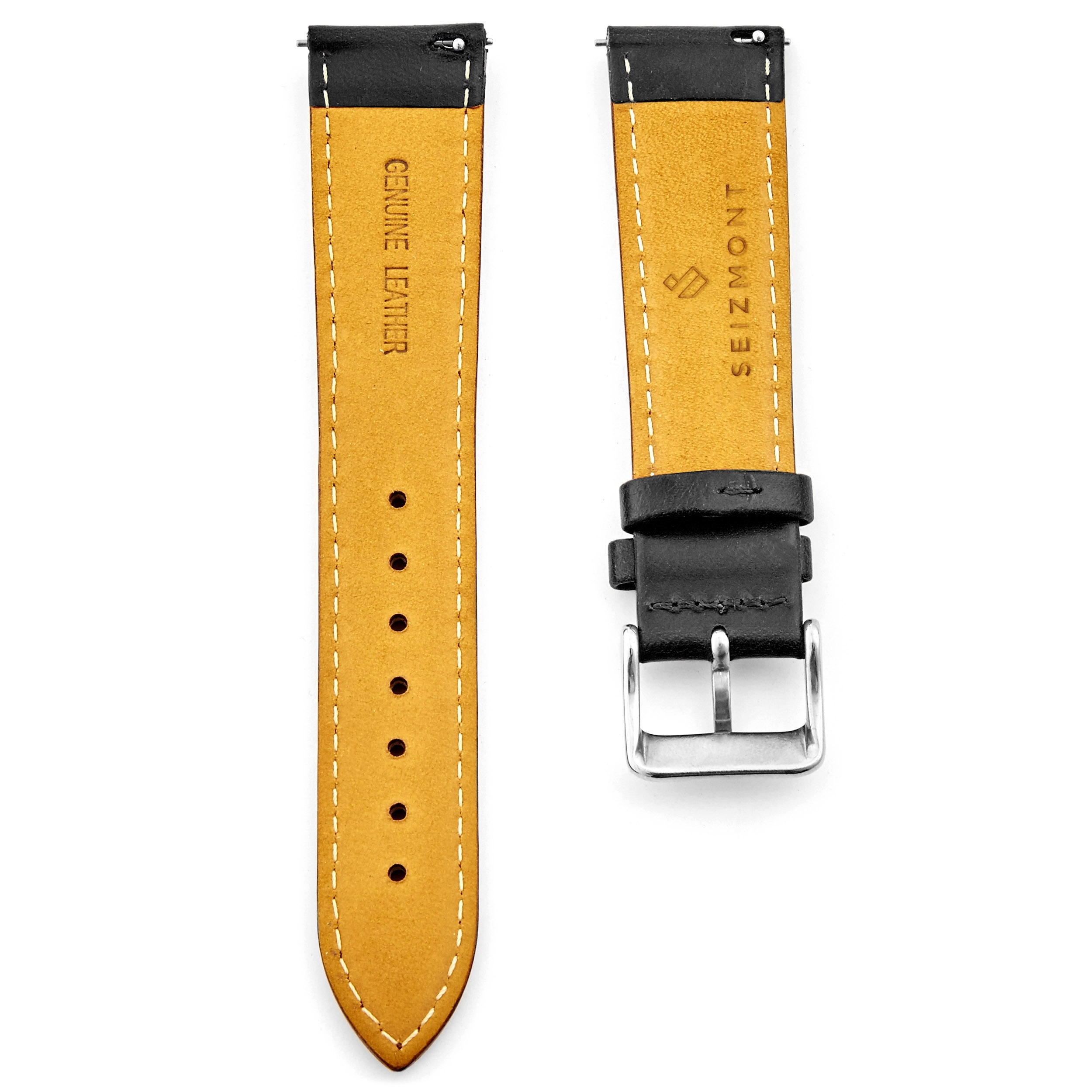 Correa de reloj de cuero negro con hebilla plateada vintage - 3