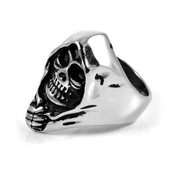 Silver-Tone & Black Stainless Steel Grim Reaper Ring