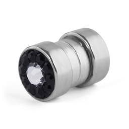 Mágneses kerek fülbevaló fekete és áttetsző kristállyal - 6 mm