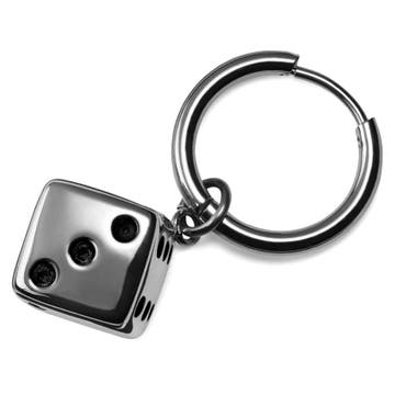 Silver-Tone Stainless Steel Dice Hoop Earring Silver-Tone Stainless Steel Dice Hoop Earring