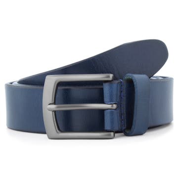 Cinturón de piel clásico azul marino y gris