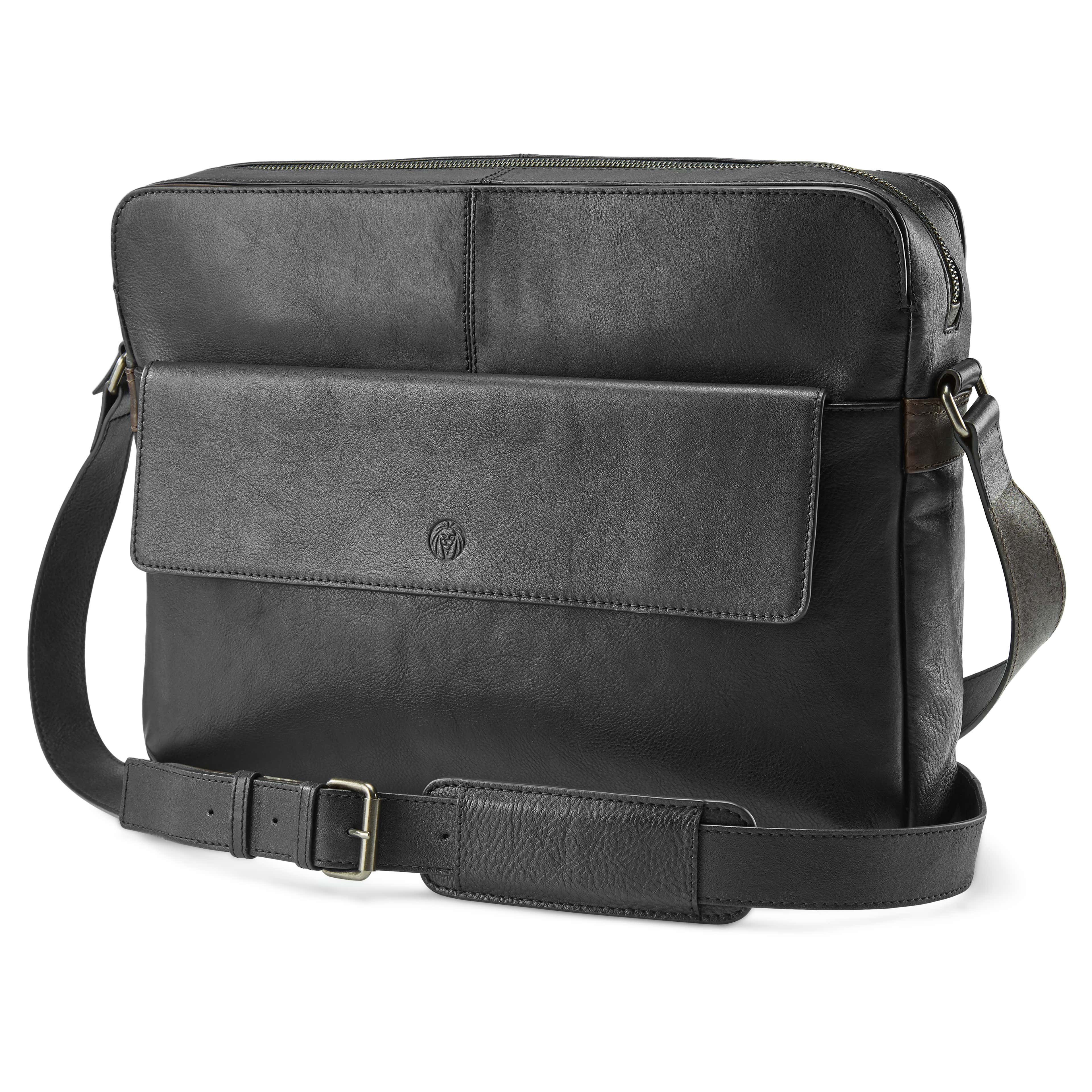 Lavi Black & Dark-Brown Leather Messenger Bag