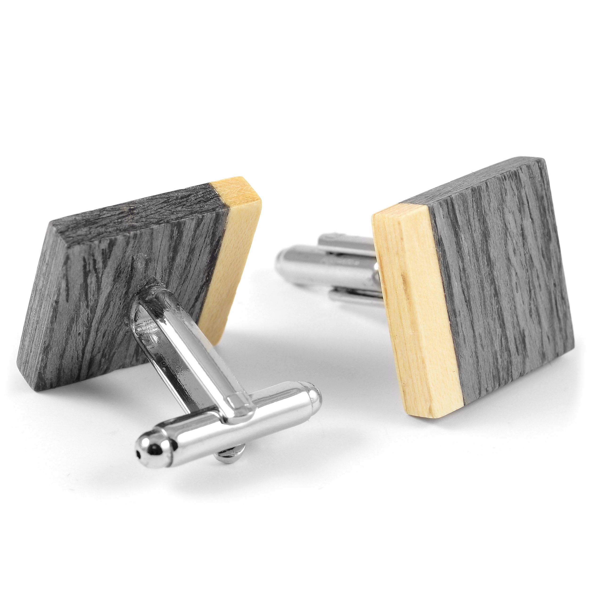 Grauer Eichenholz Set aus Krawattenspange und Manschettenknöpfen - 4