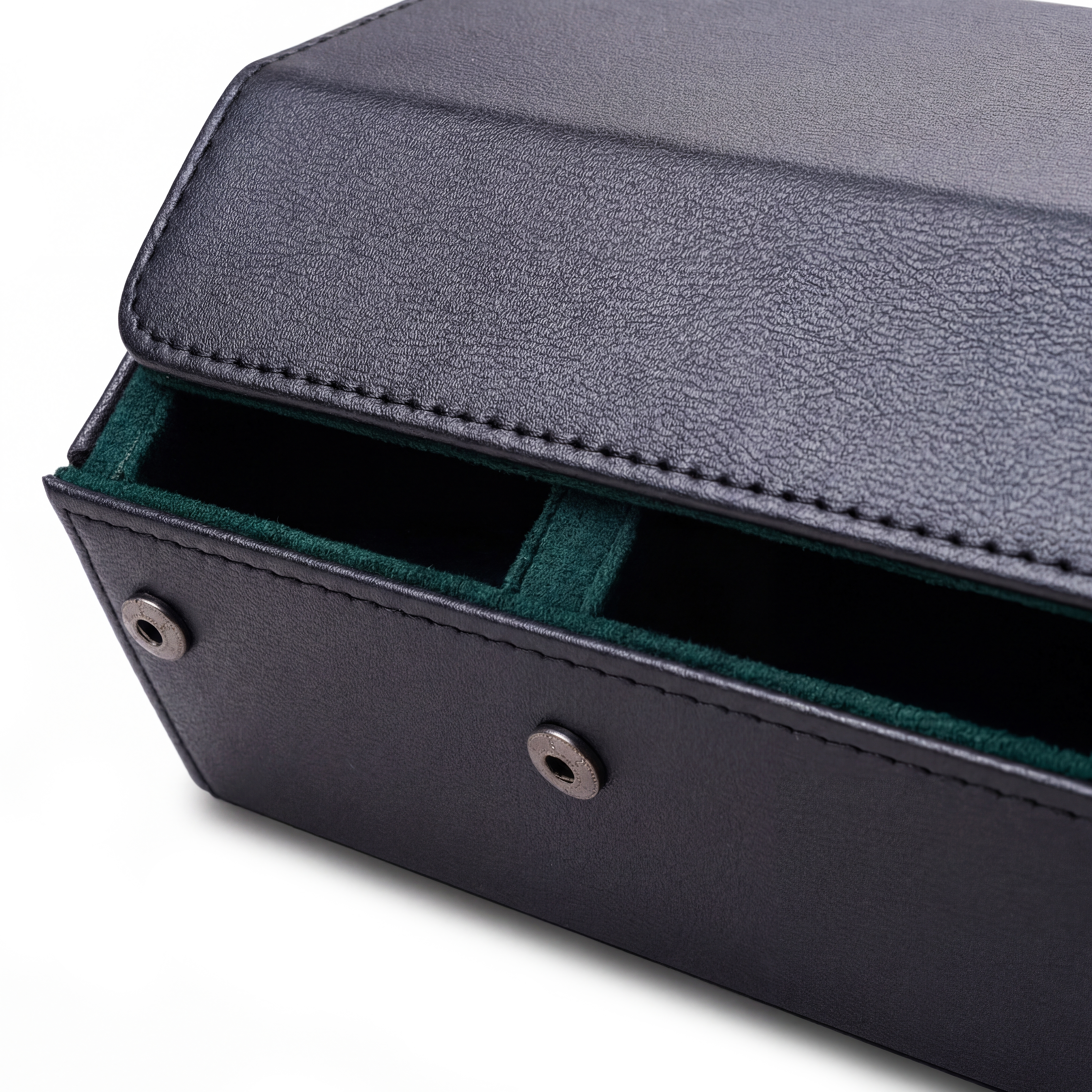 Hexa | Black & Green Faux Leather Hexagonal Watch Box - 6 Watches - 4
