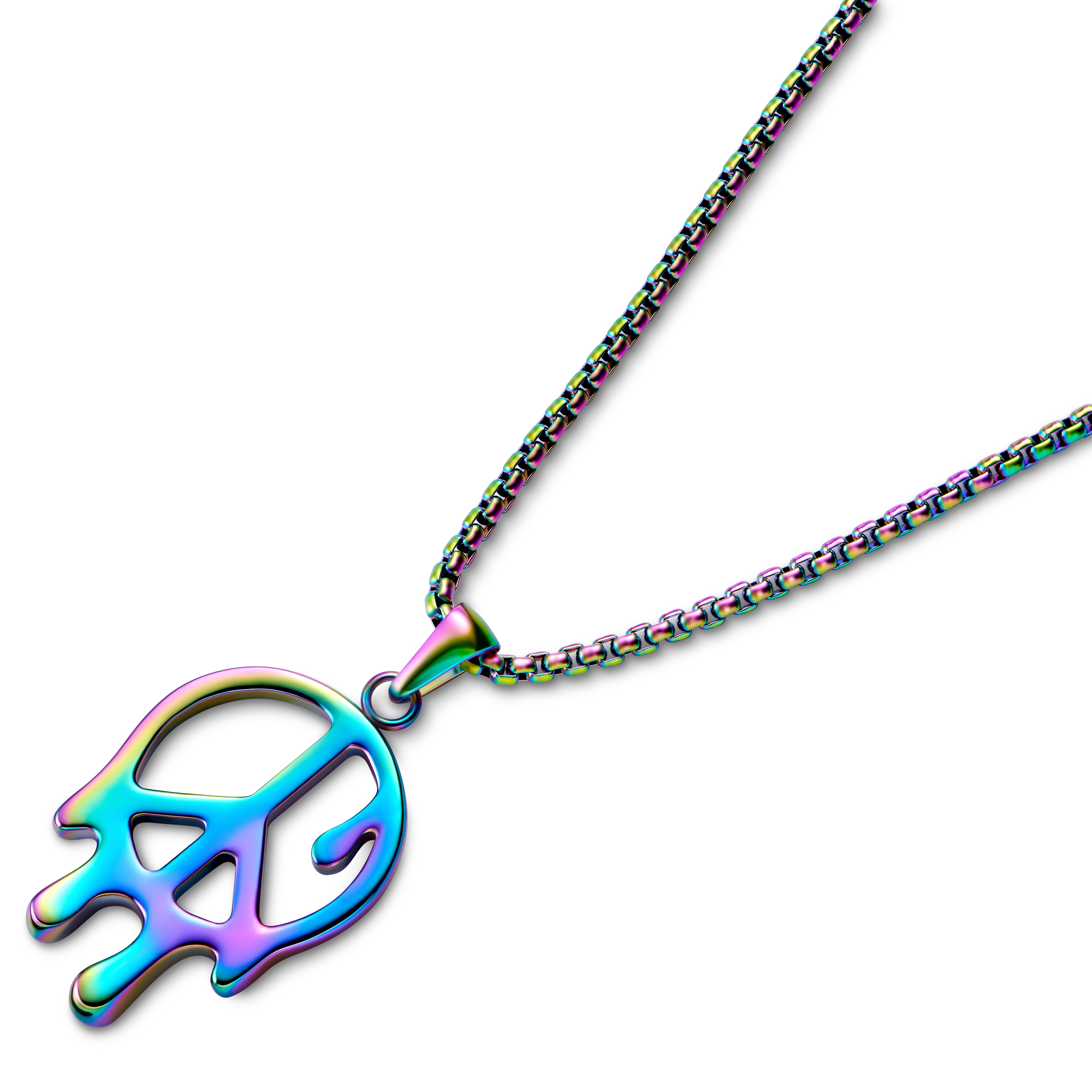 Fahrenheit | Rainbow Stainless Steel Melting Peace Box Chain Necklace - 2