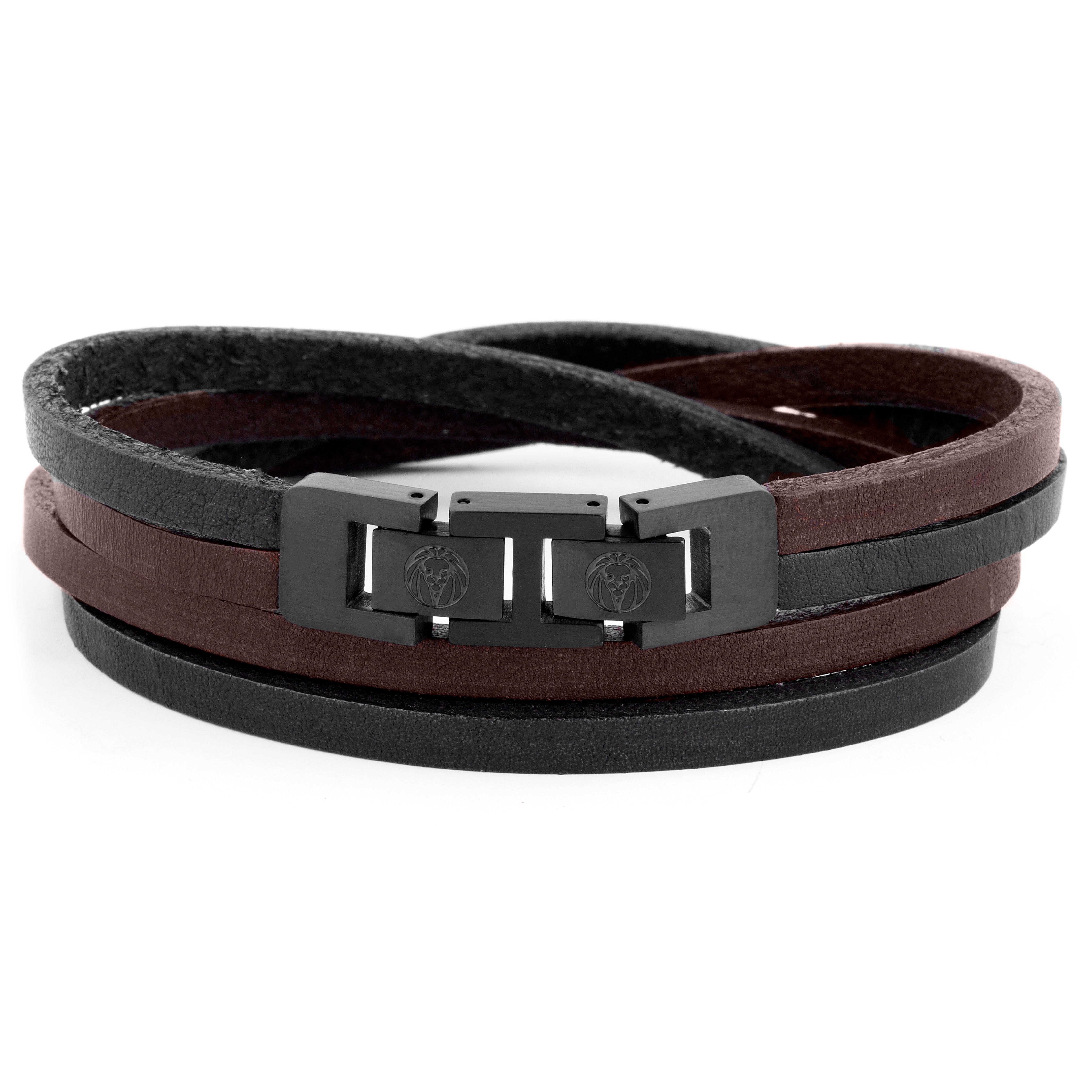 S350 Tan Brown Cool Hook Double Wrap Real Leather Bracelet