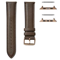 Brown Leather Watch Strap with Rose Gold-Tone Adapter for Apple Watch (42/44MM)