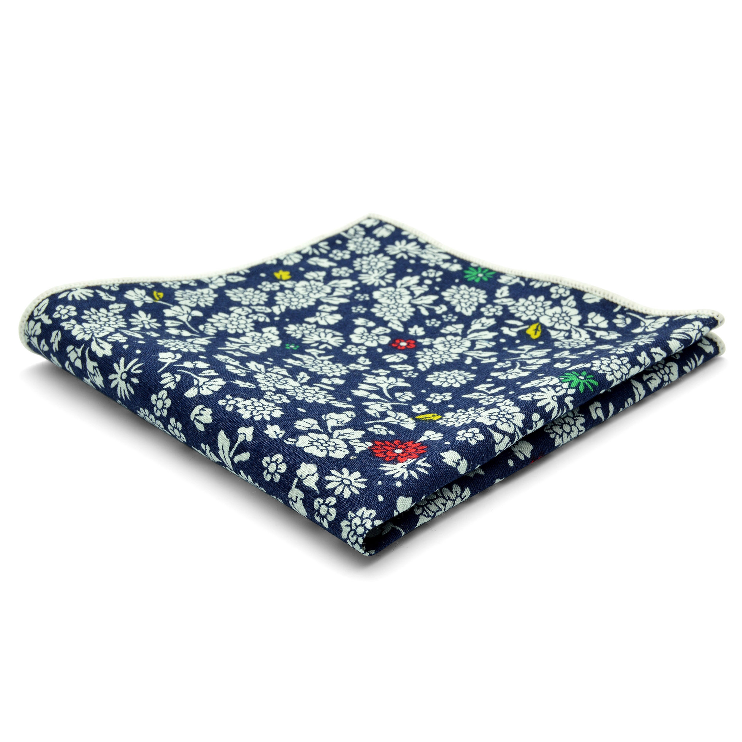 Pañuelo de bolsillo de algodón azul con diseño floral  - 1