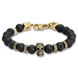 Rico | Lava Stone & Gold-Tone Stainless Steel Skull Bracelet