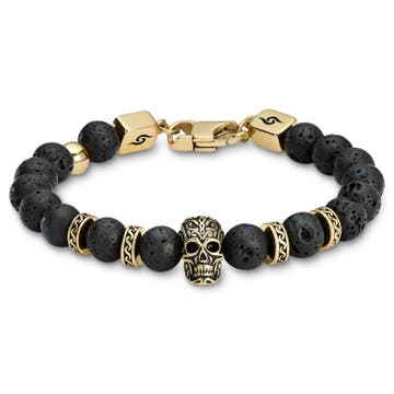 Rico | Lavastein og Gulltonet Hodeskalle Armbånd av Rustfritt Stål Rico | Lavastein og Gulltonet Hodeskalle Armbånd av Rustfritt Stål
