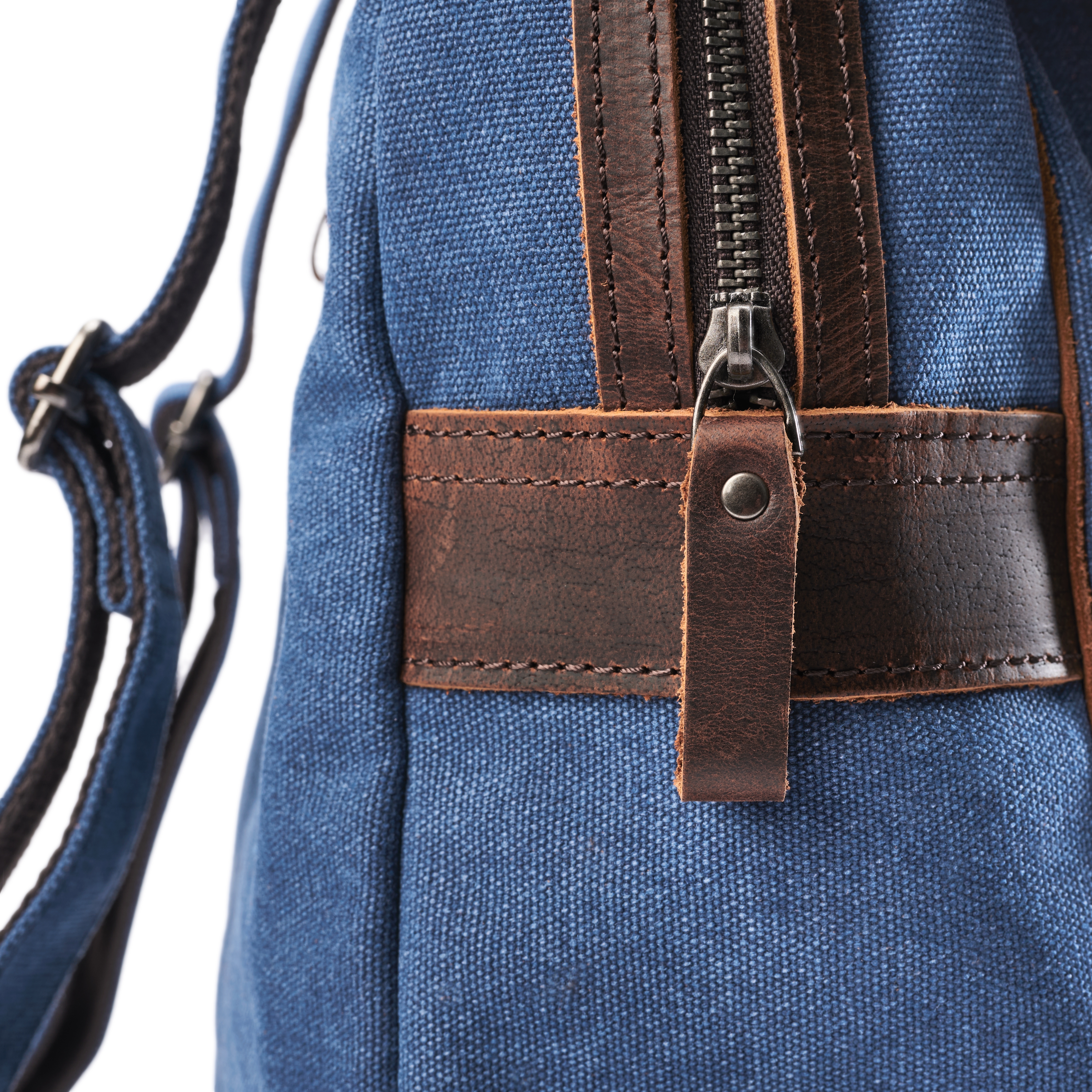 Retro Μπλε Navy Σακίδιο Πλάτης (Backpack) από Καμβά & Σκούρο Δέρμα - 7