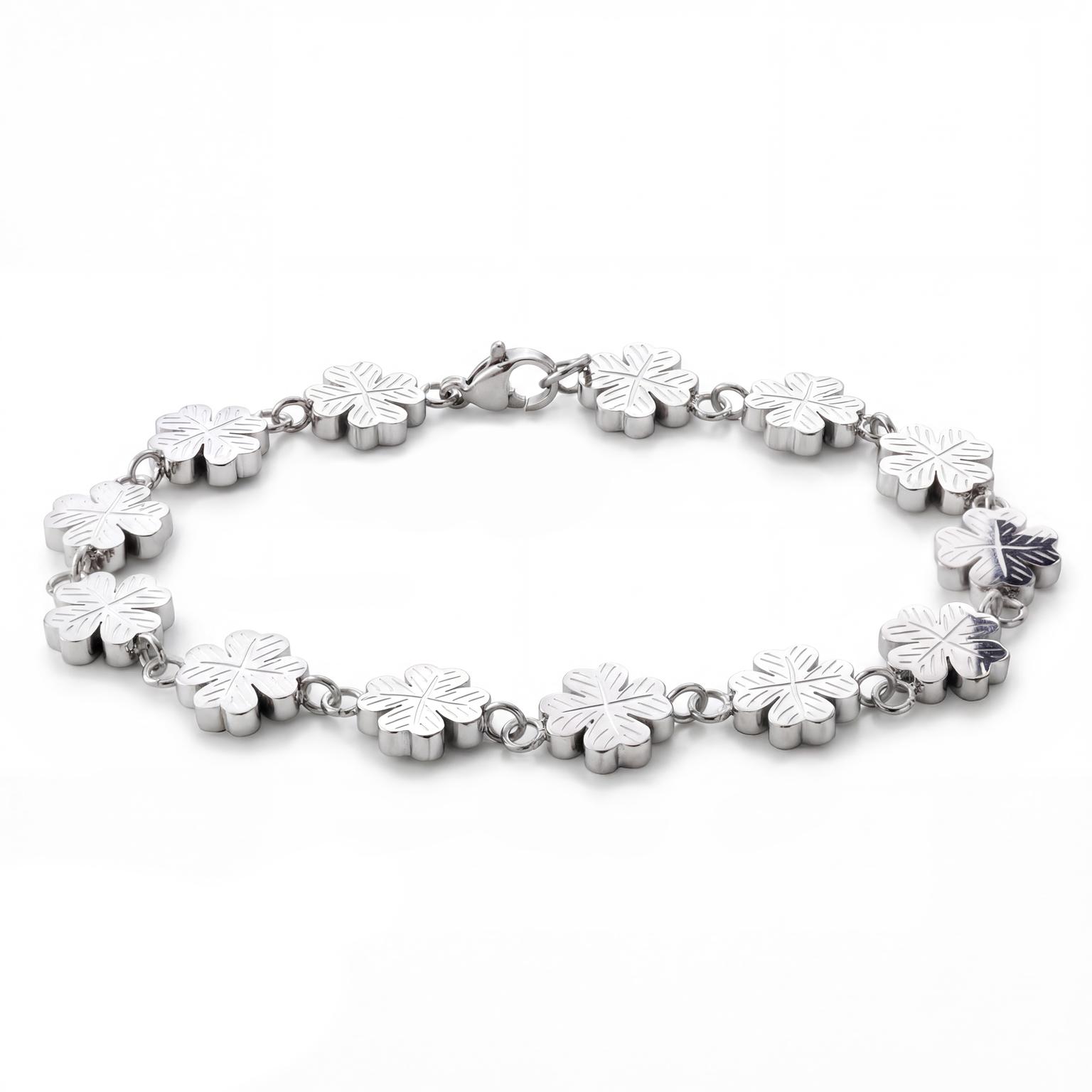 Clover | Pulsera de trébol de acero inoxidable en tono plateado de 10 mm Clover | Pulsera de trébol de acero inoxidable en tono plateado de 10 mm