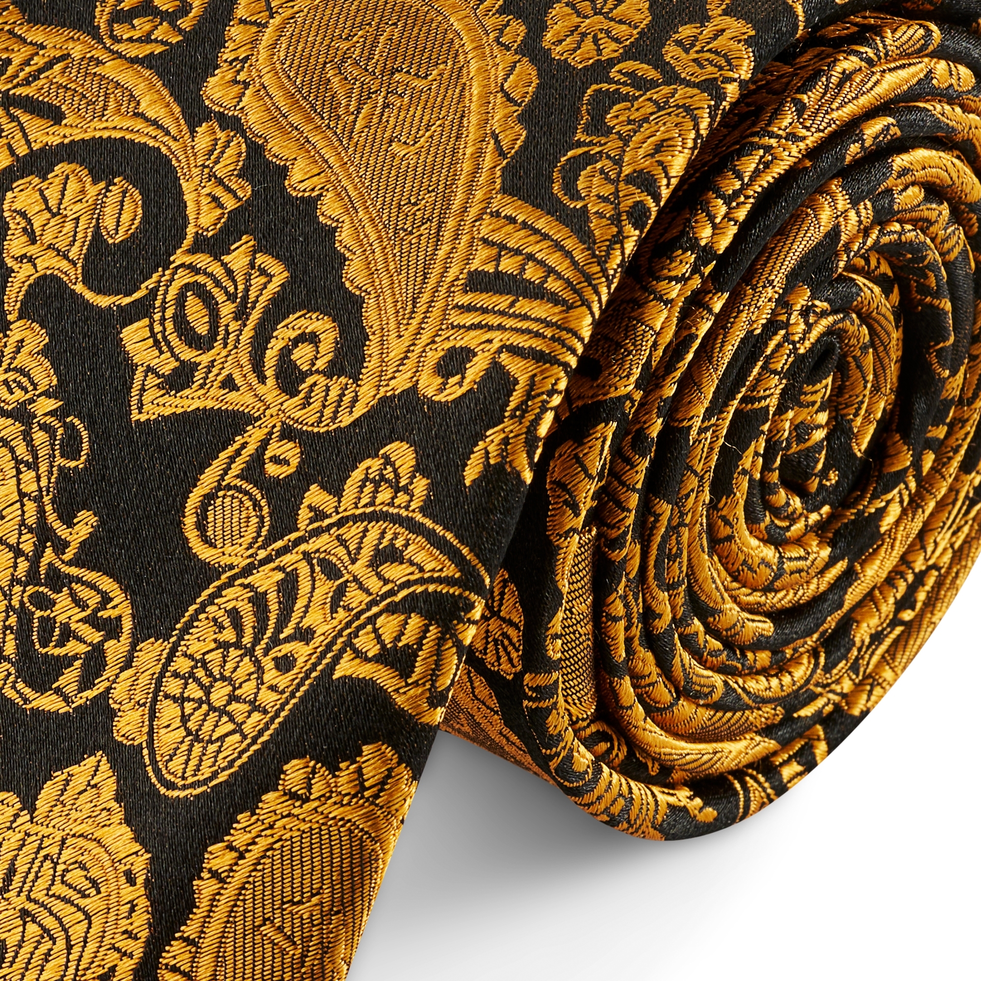 Gold & Brown Paisley Pattern Silk Necktie | 2 3/8" (6 cm) - 2
