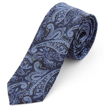 Modrá polyesterová kravata s Paisley vzorom