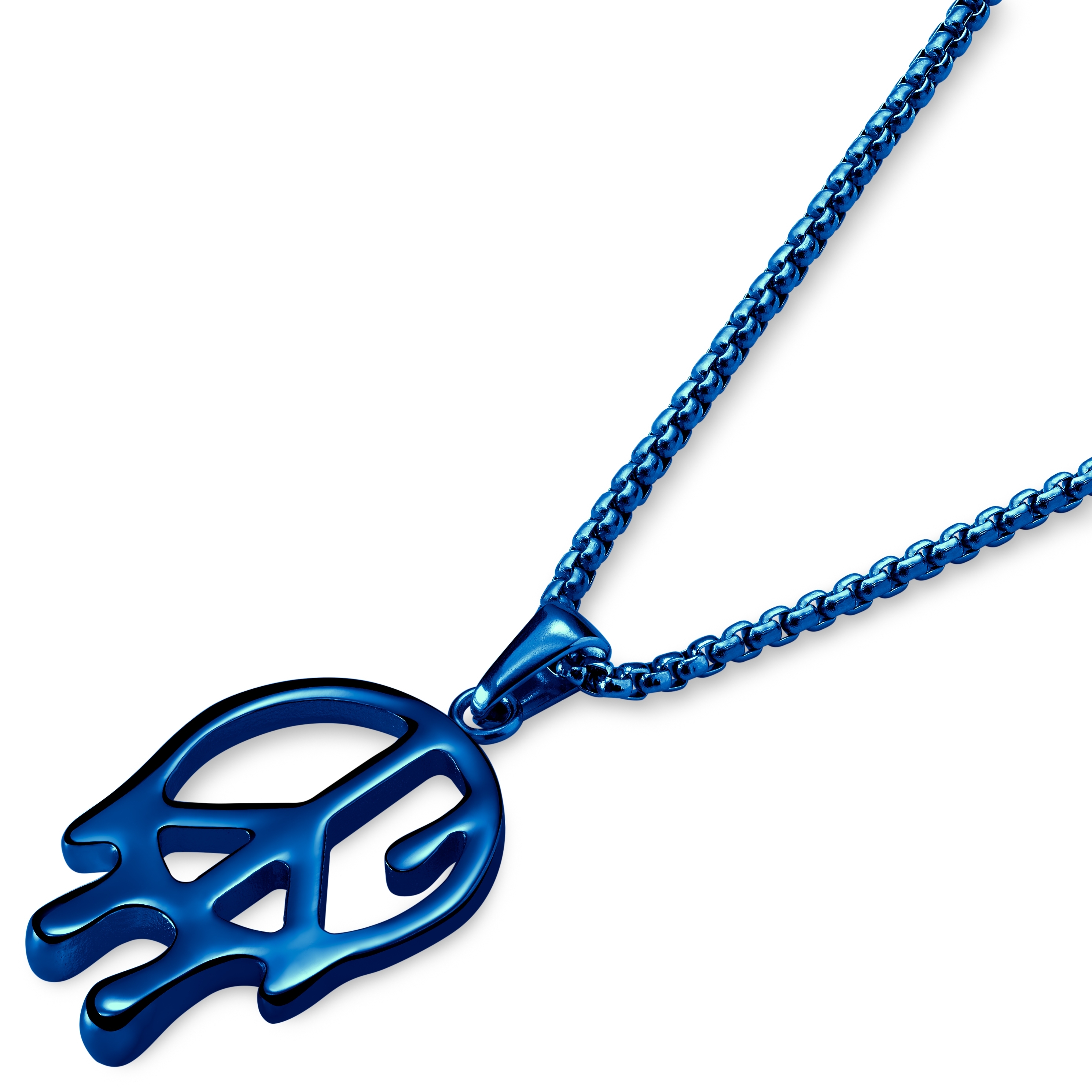 Fahrenheit | Modrý náhrdelník tavený Peace s kostičkovaným řetízkem z nerezové oceli - 2