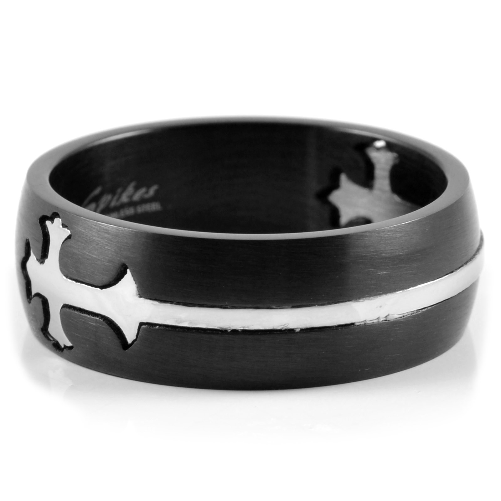 Schwarzer Stahlring Mit Kreuz Ausschnitten - 2