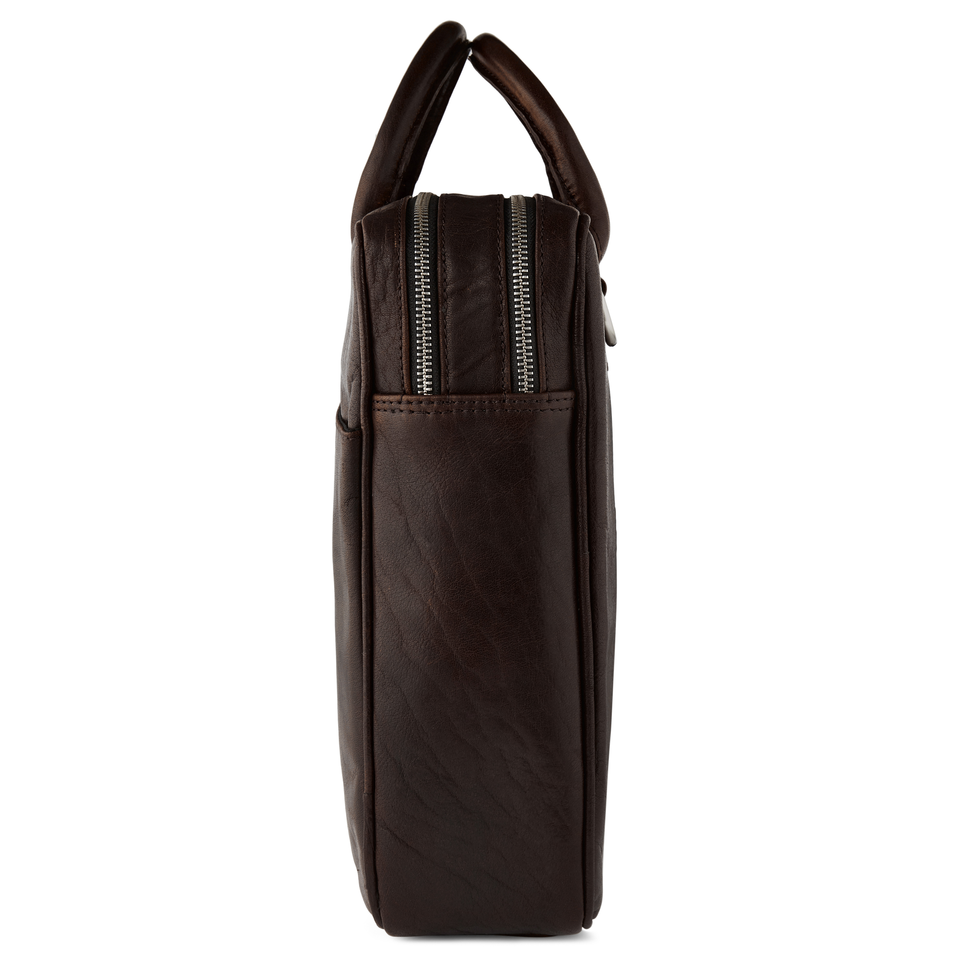 Montreal Executive Bruine Leren Tas met Dubbele Rits - 7