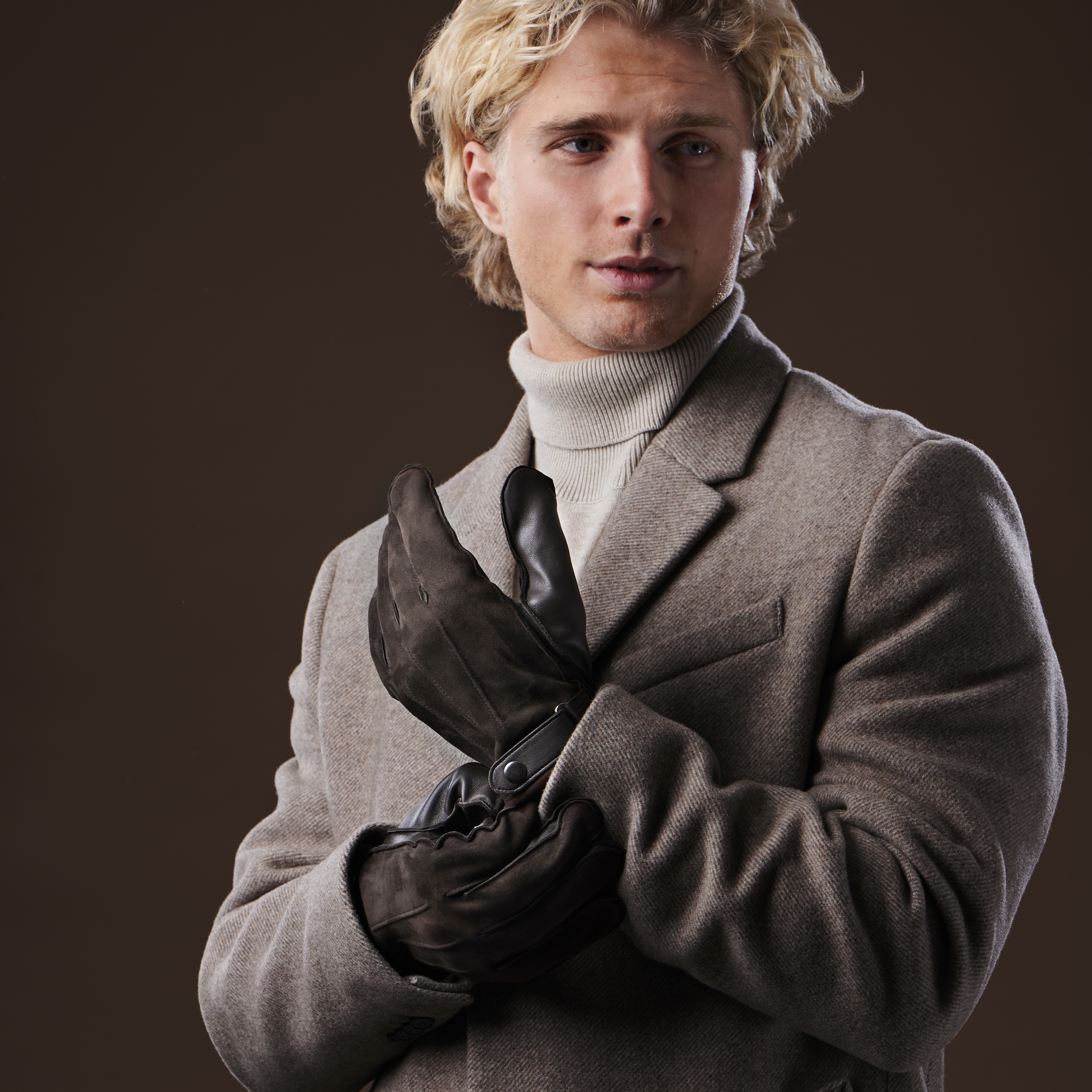 Dark Brown Sheep Leather & Suede Gloves - 6