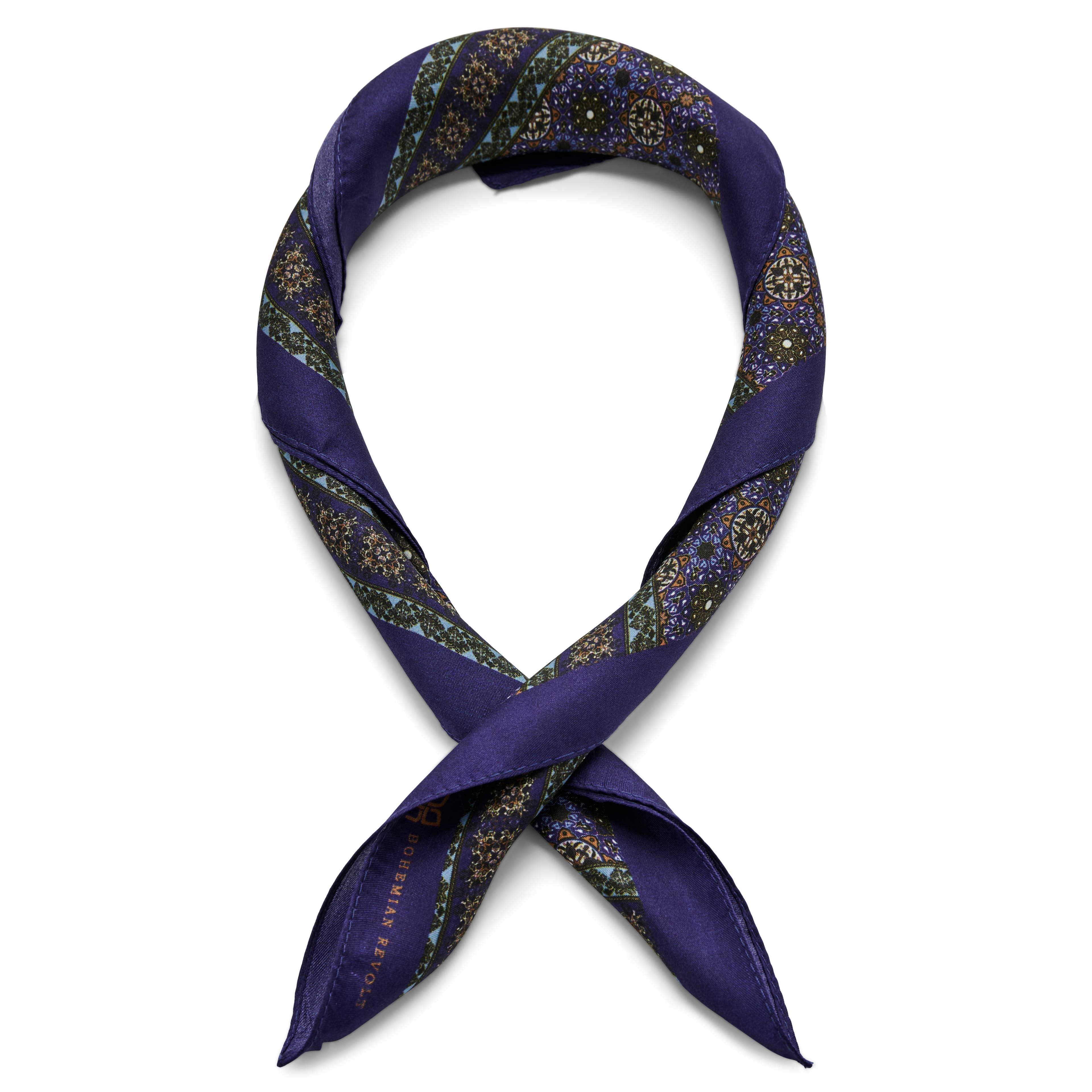 Brux | Purple & Green Patterned Silk Neckerchief