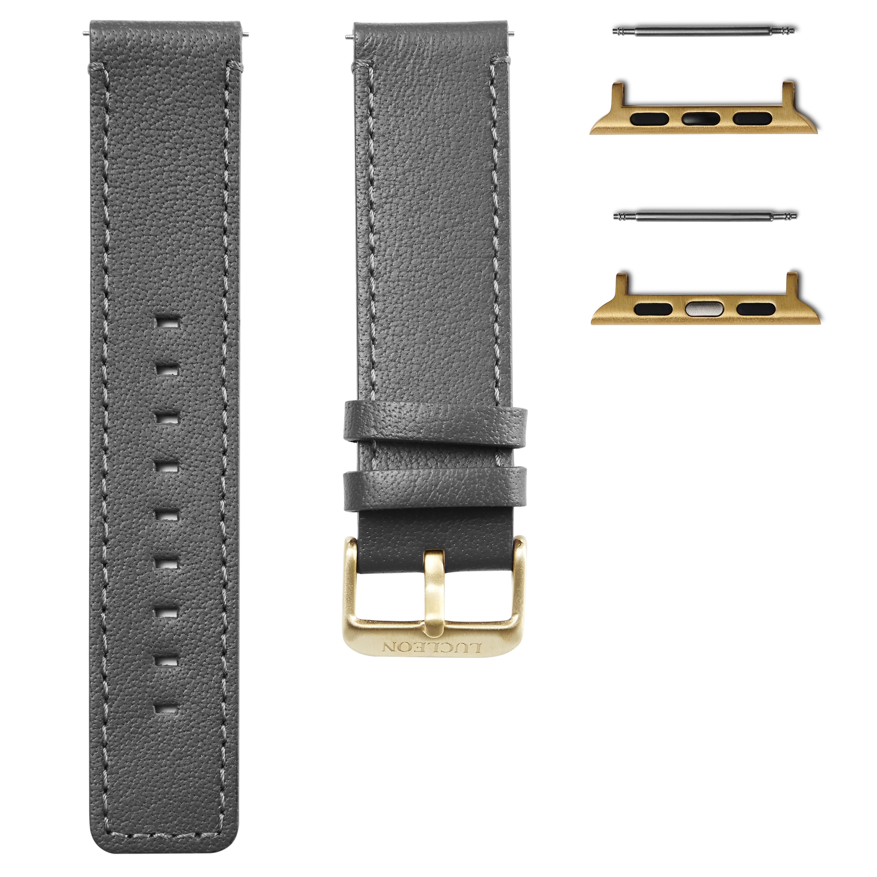 Szary skórzany pasek do zegarka ze złocistym adapterem do Apple Watch (38/40 mm) - 1