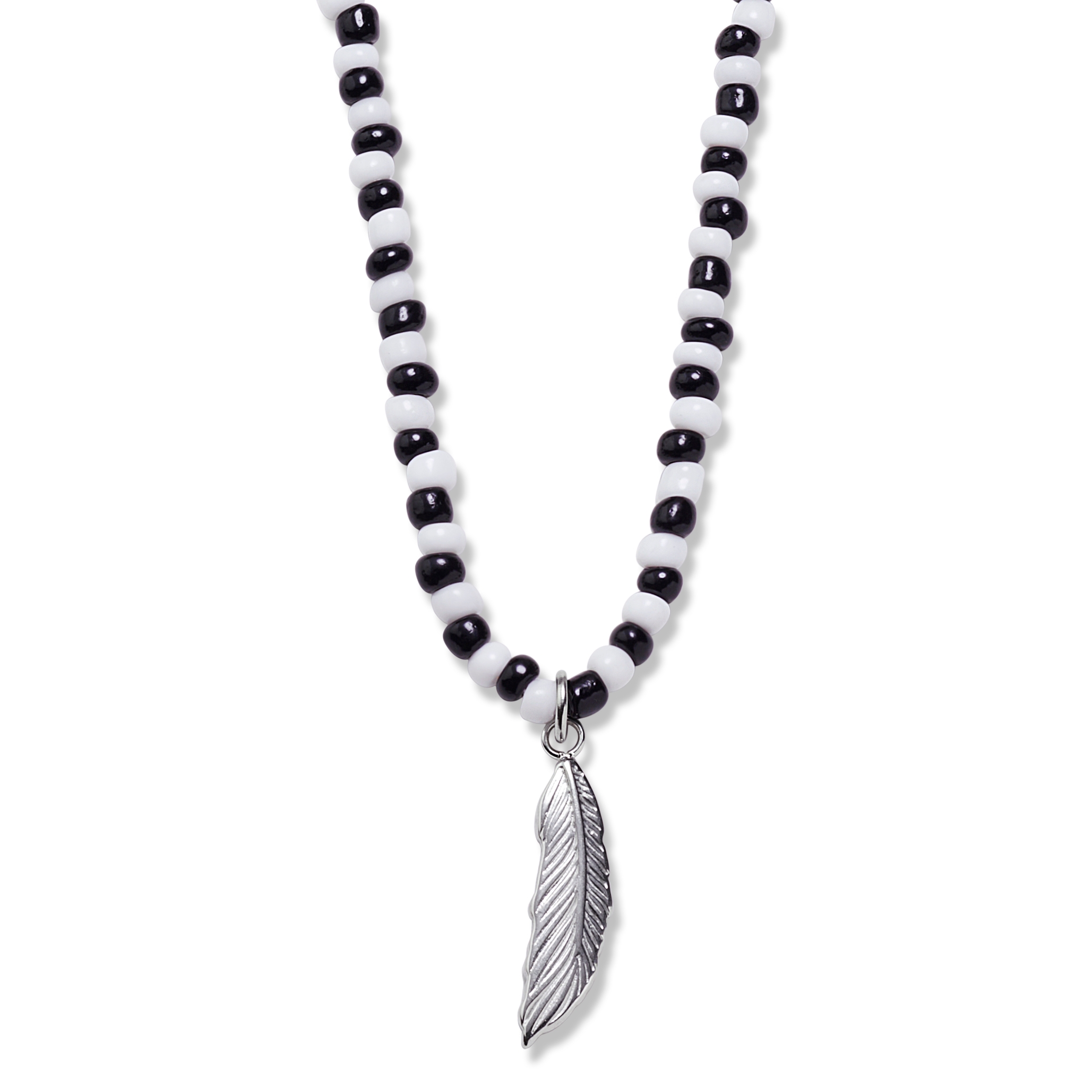 Amalfi | Black & White Beaded Necklace with Feather