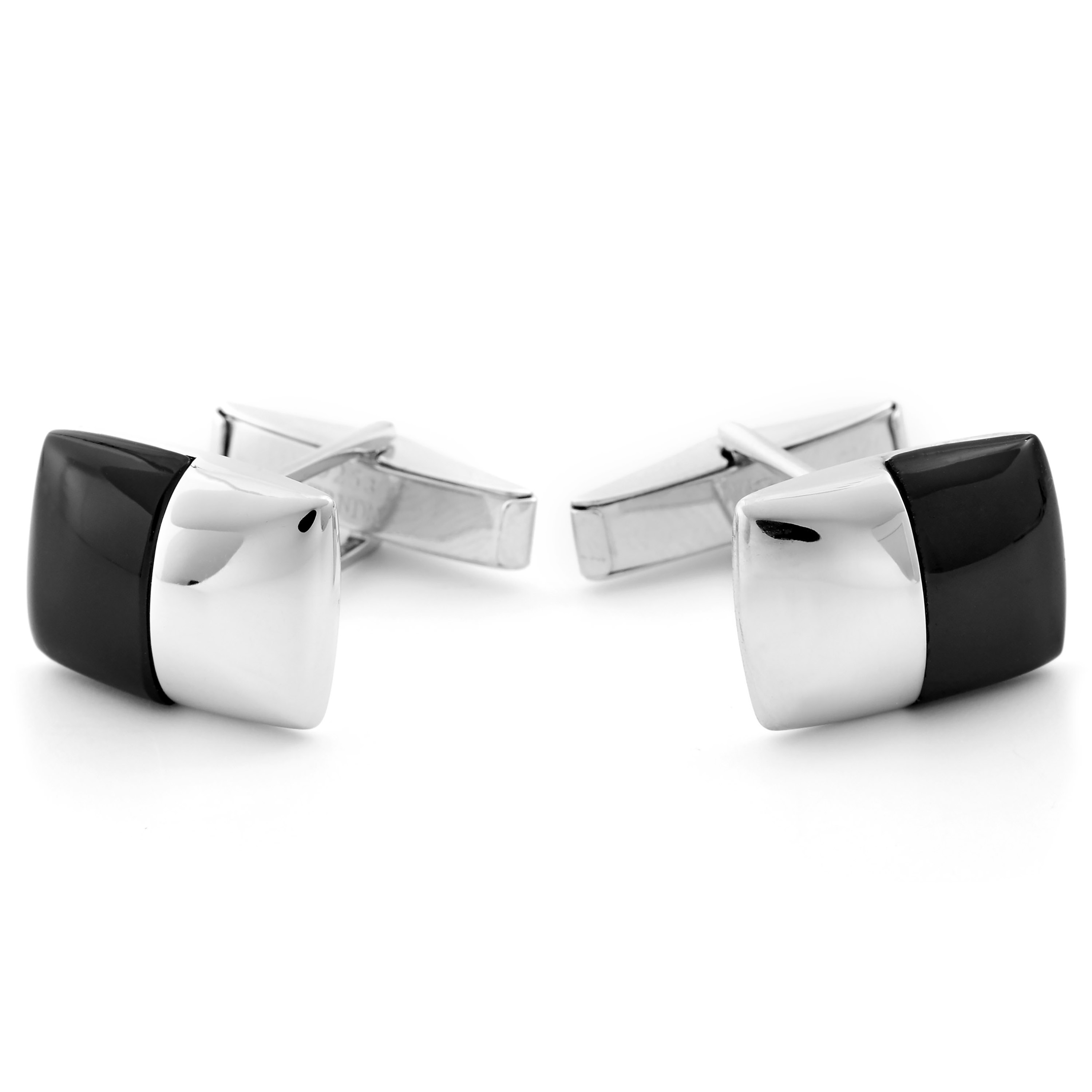 Black And White 925s Silver Cufflinks and Tie Clip Set - 2