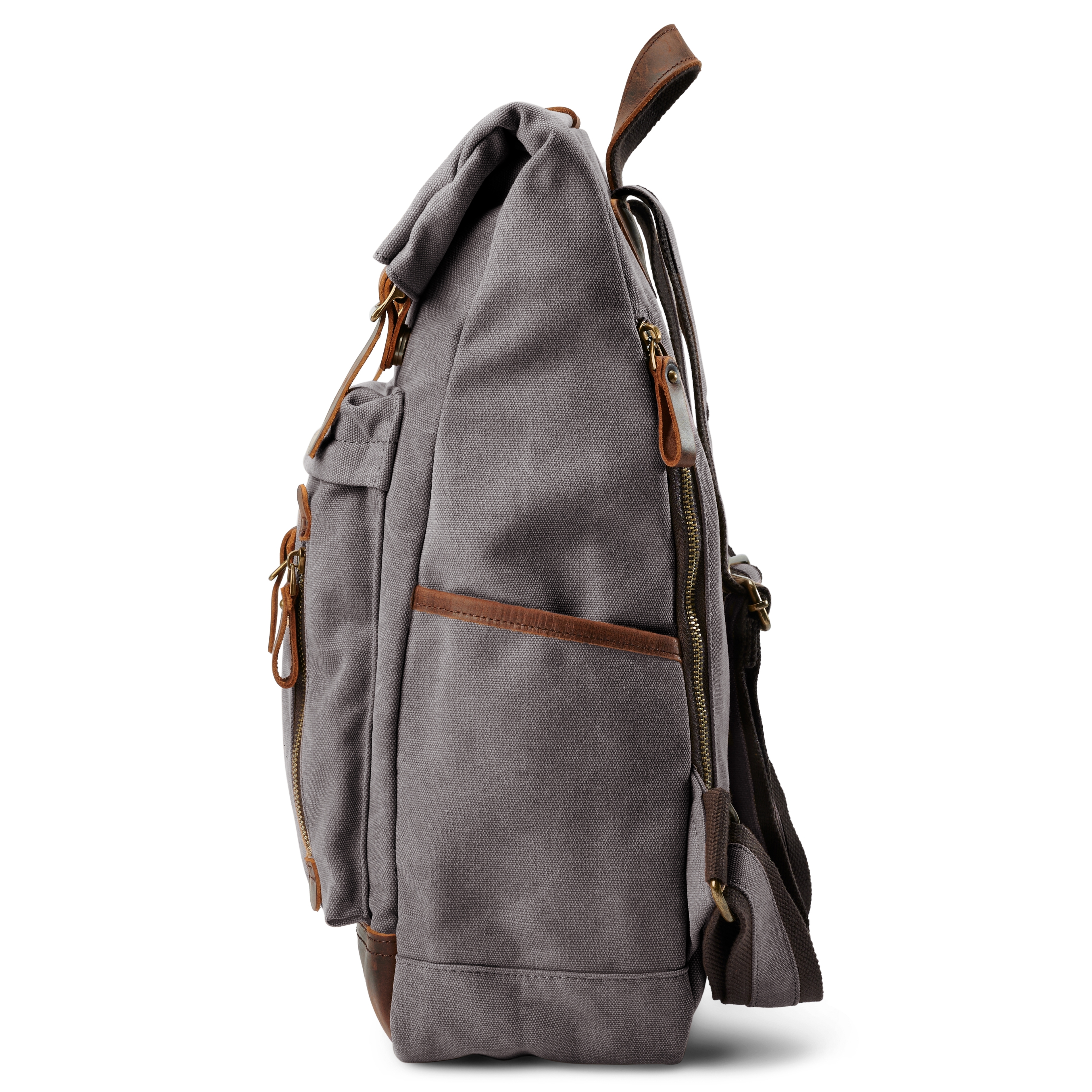 Rugged Vintage-Style Graphite Canvas & Leather Backpack - 5