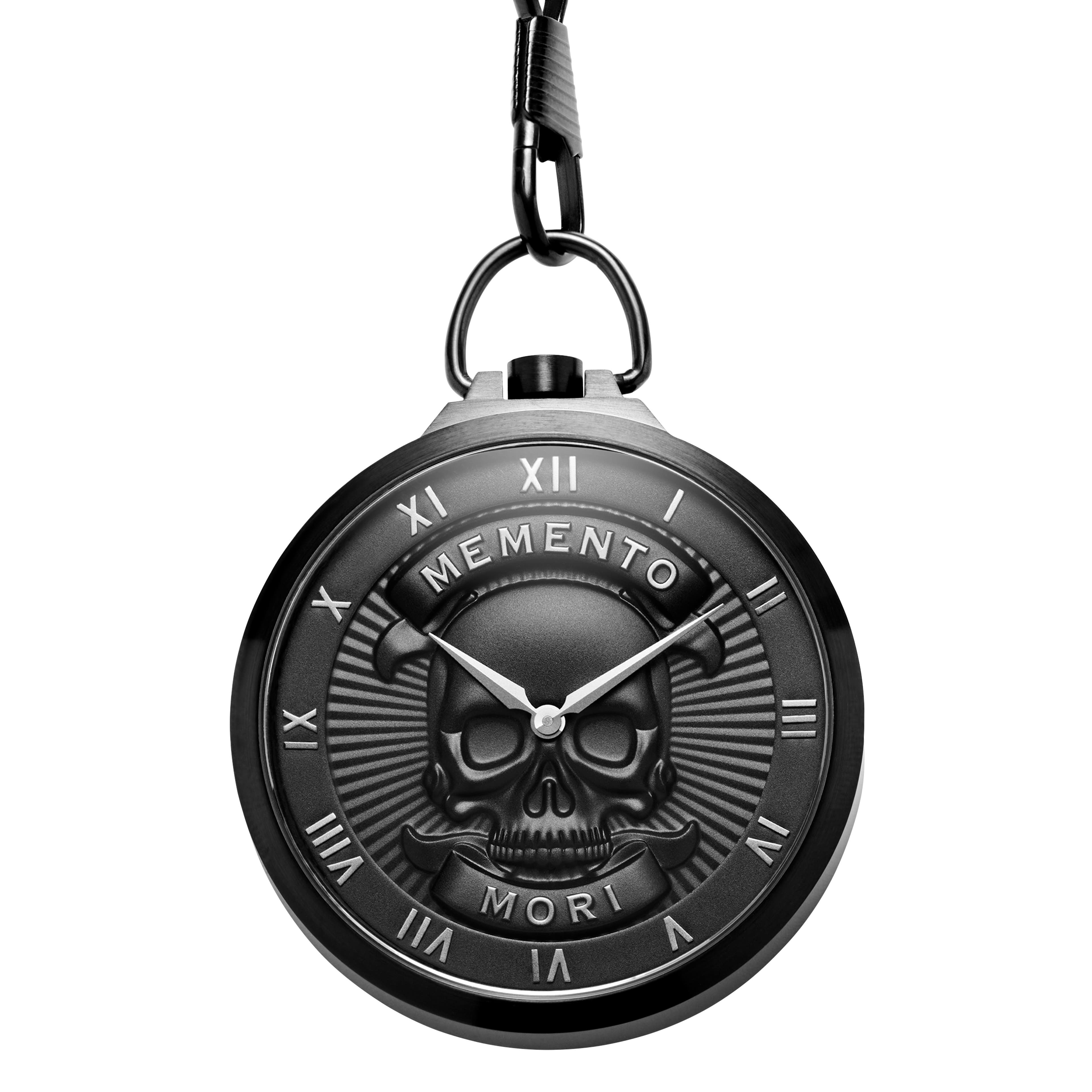 Memento Mori | Black Stainless Steel Skull Pocket Watch
