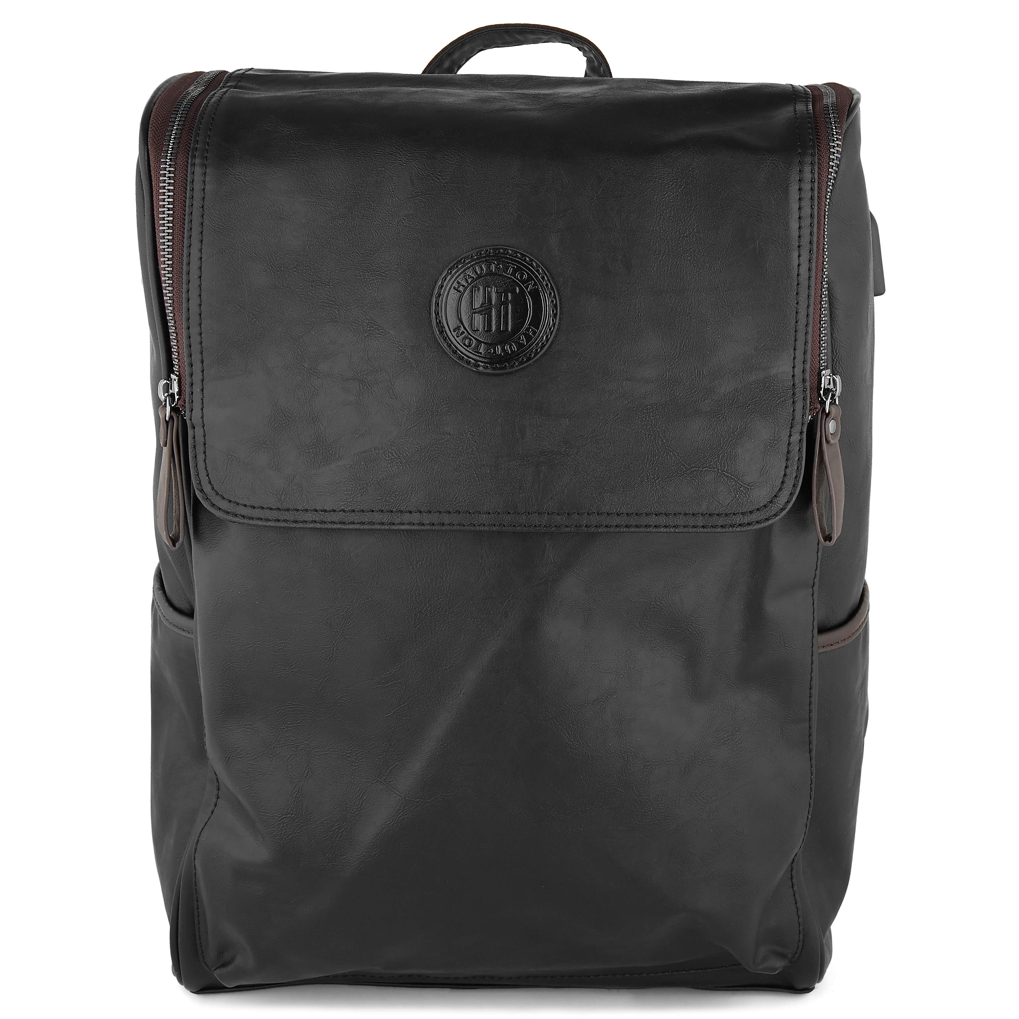 Schwarzer Kunstleder Rucksack - 2