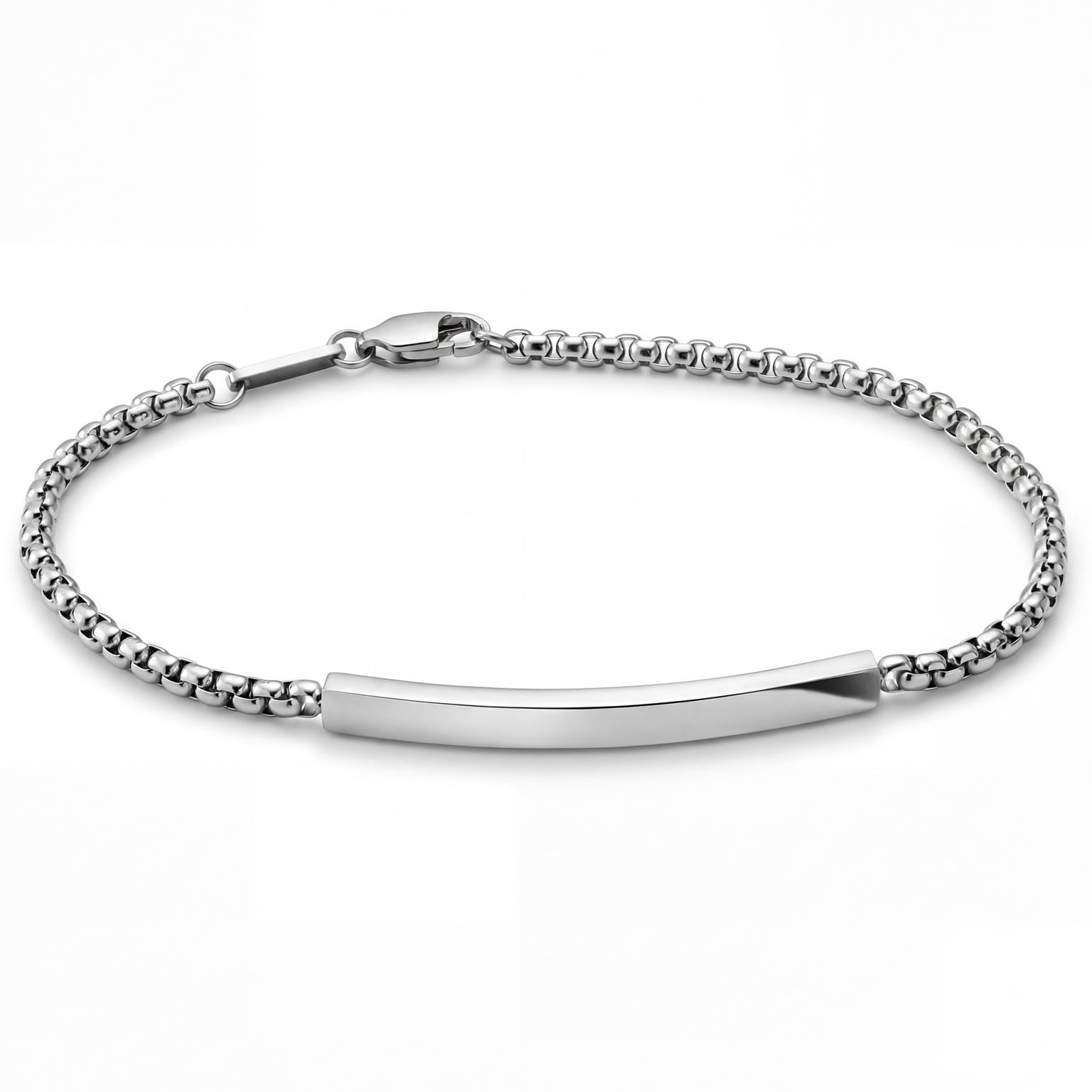 New Classics | 4 mm silberfarbenes Edelstahl ID-Armband mit abgerundeter Kastenkette New Classics | 4 mm silberfarbenes Edelstahl ID-Armband mit abgerundeter Kastenkette