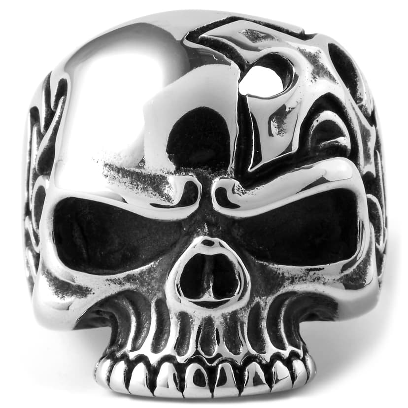 Anello Teschio Con Corna In Acciaio Inox – Gioiello Statement Per Uomo – Regalo In Confezione Omaggio - Foto 4