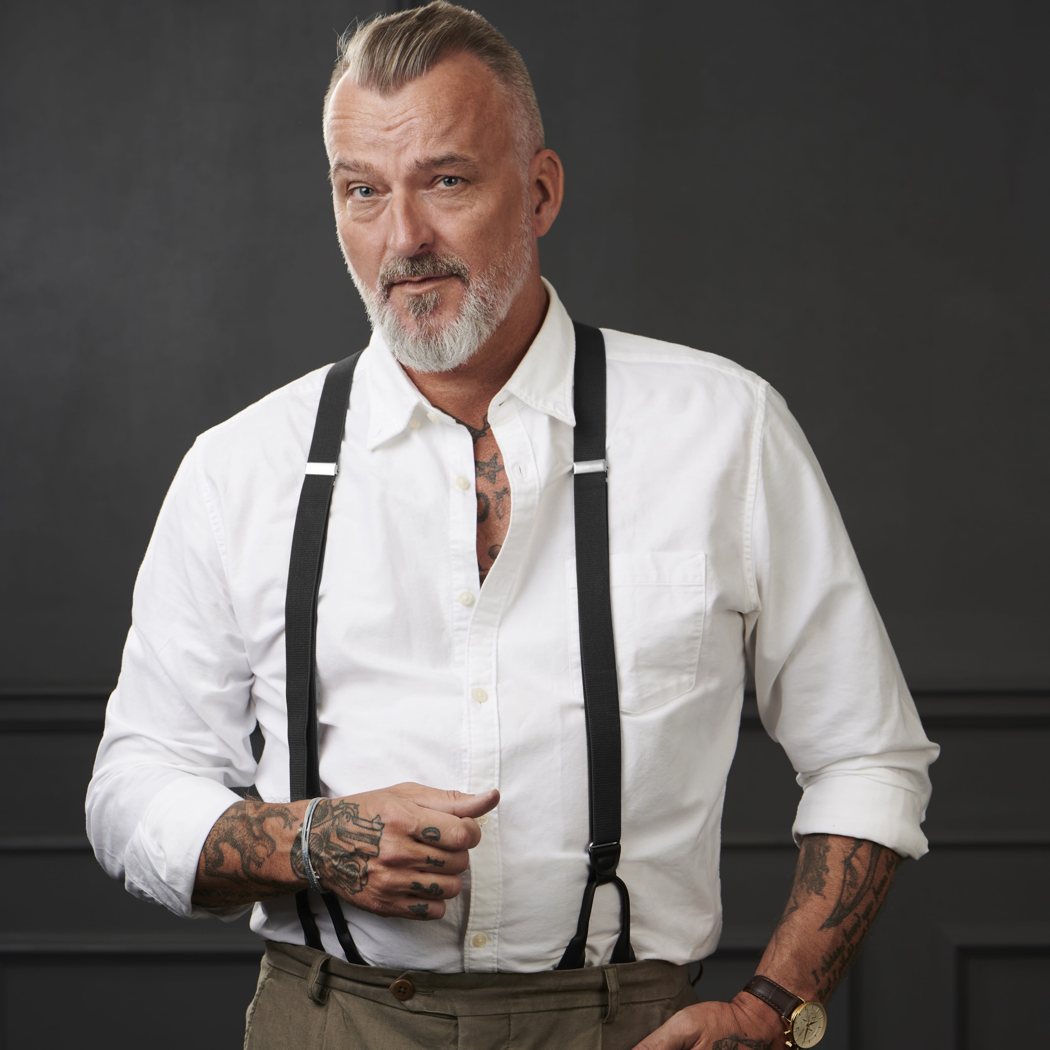 Slim Dark Grey Split Button Braces - 6