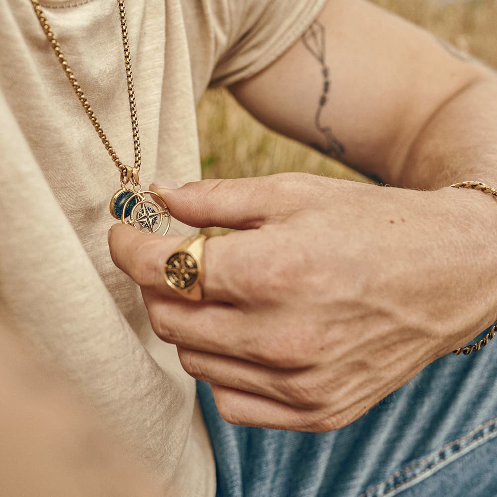 hover: Atlas | Gold-tone Compass and Azurmalachite Pendant Necklace hover: Atlas | Gold-tone Compass and Azurmalachite Pendant Necklace