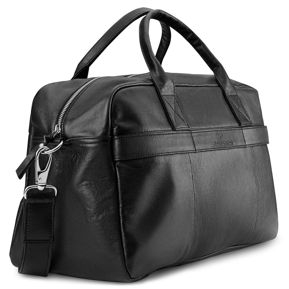 hover: Fidei | Slim Black Full Grain Goat Leather Weekend Bag hover: Fidei | Slim Black Full Grain Goat Leather Weekend Bag