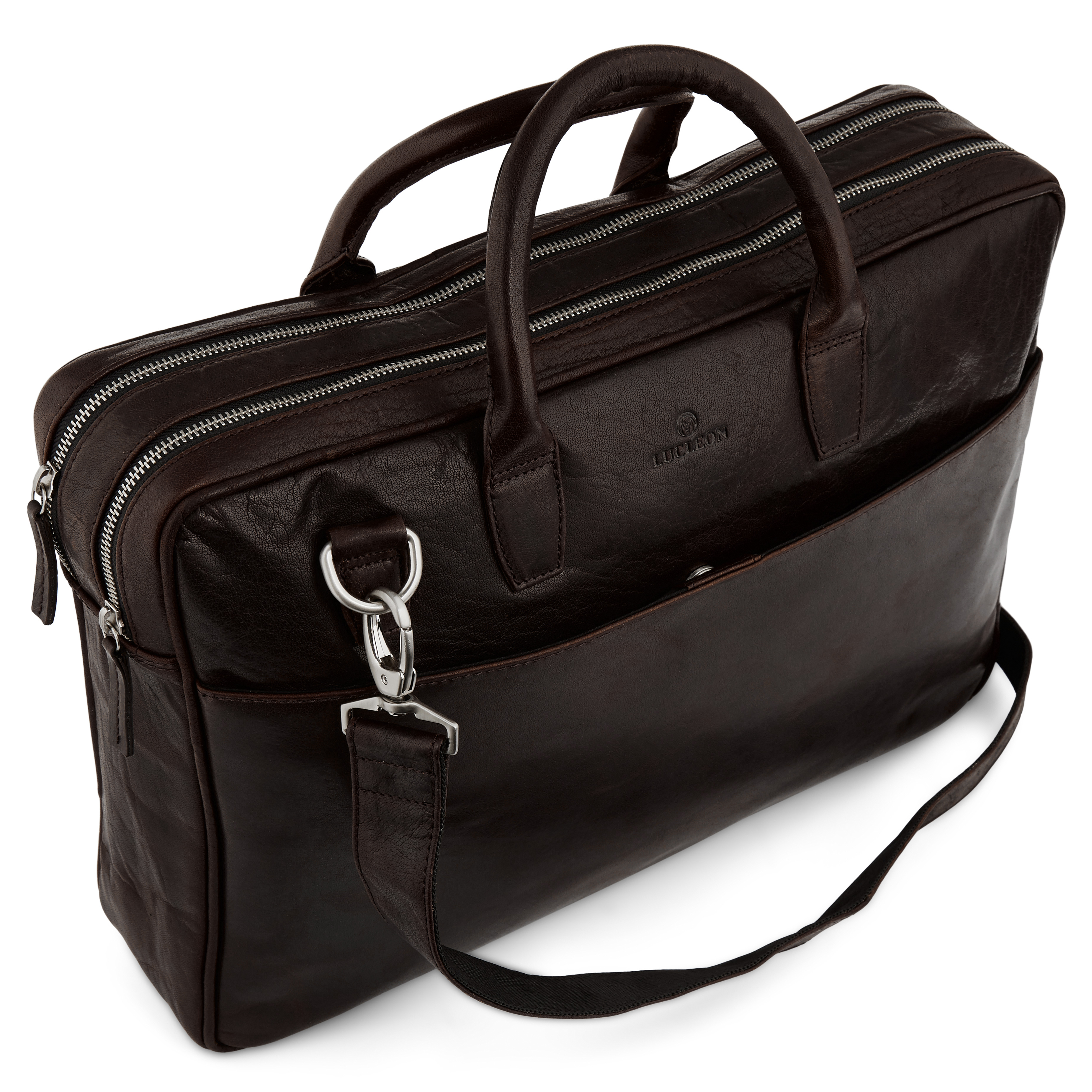 Montreal Executive Bruine Leren Tas met Dubbele Rits - 9