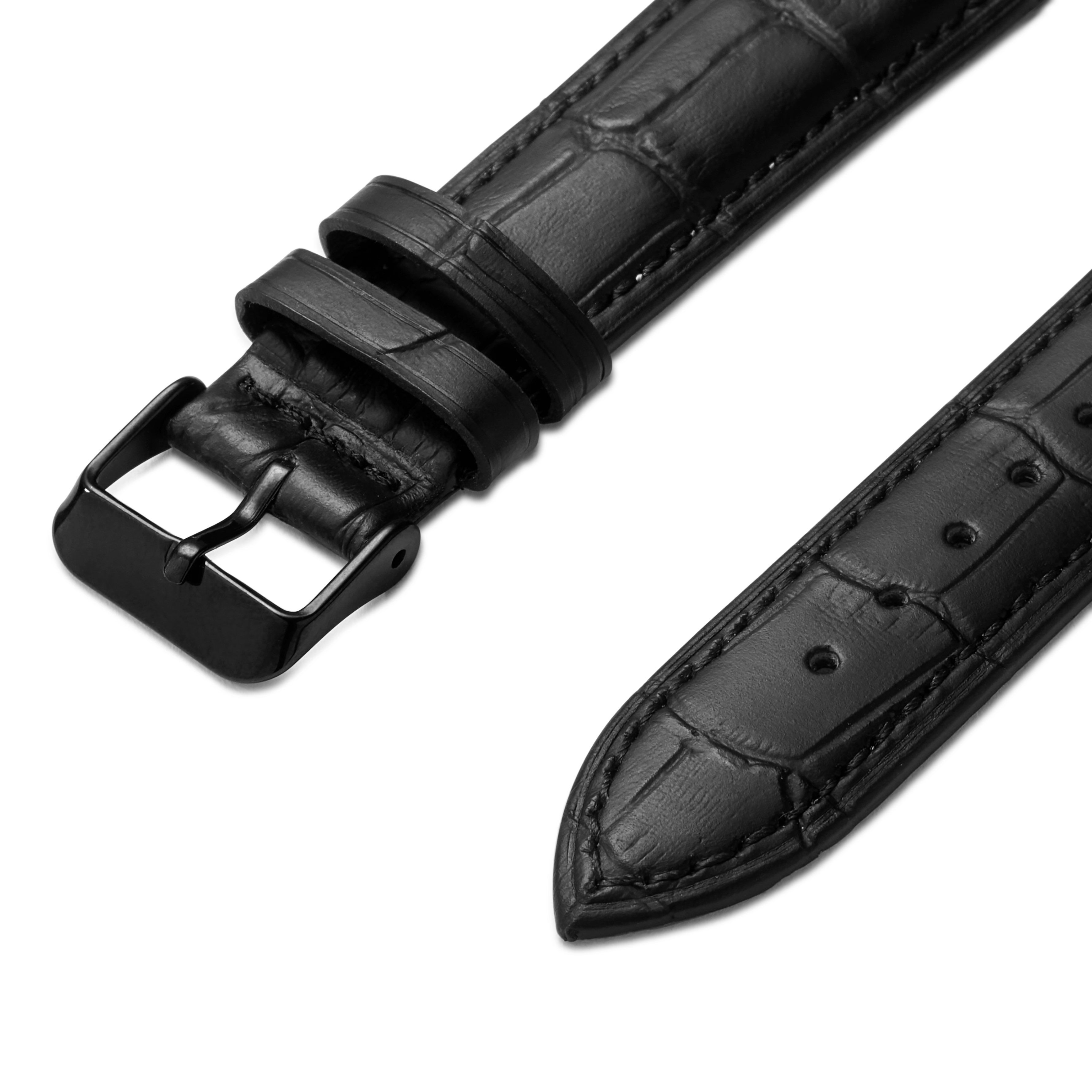 24mm Μαύρο Δερμάτινο Λουράκι Ρολογιού Crocodile Embossed Μαύρη Αγκράφα - Quick Release - 2