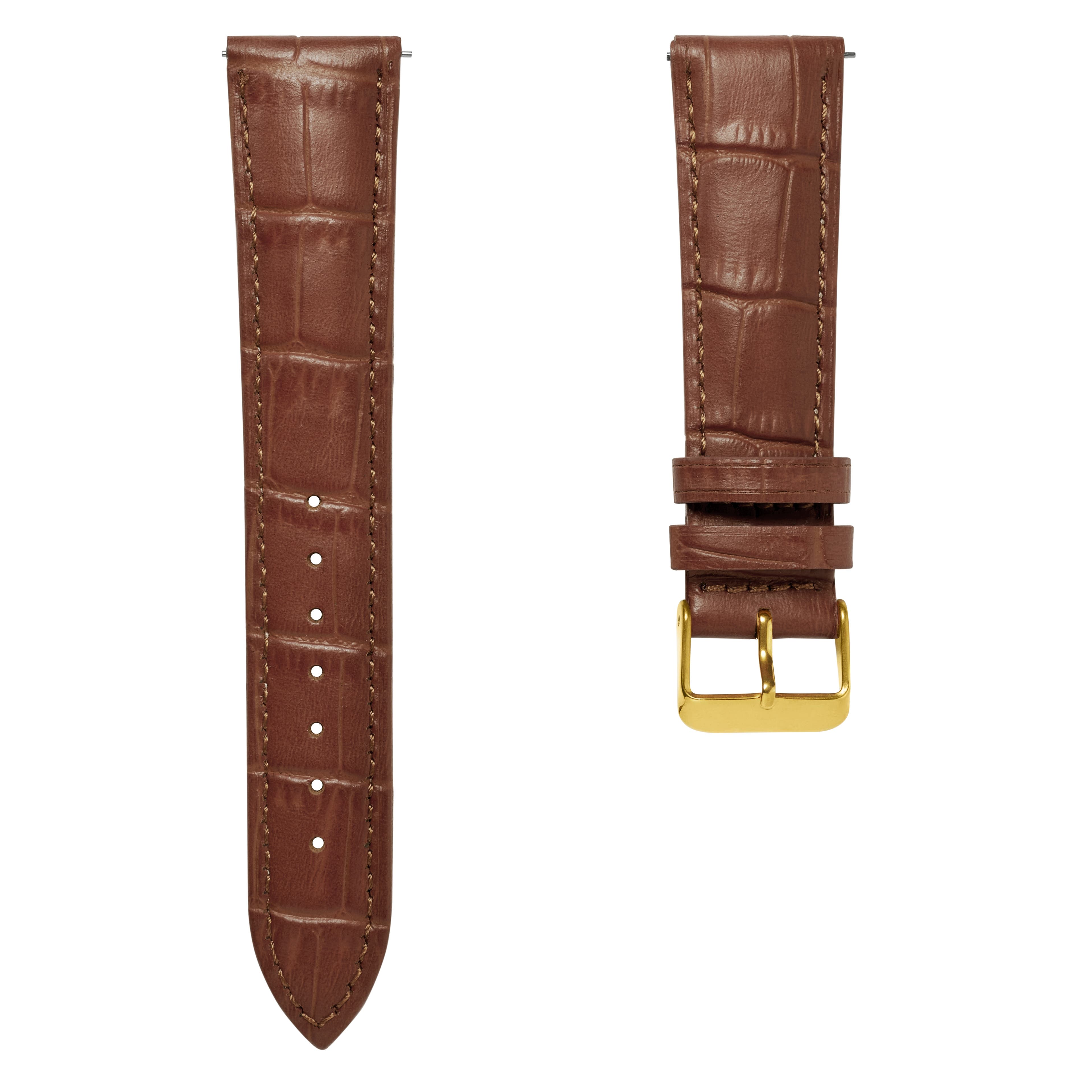 Bracelet de montre en cuir marron clair gaufré à motif crocodile 18 mm avec boucle doré - Attache rapide