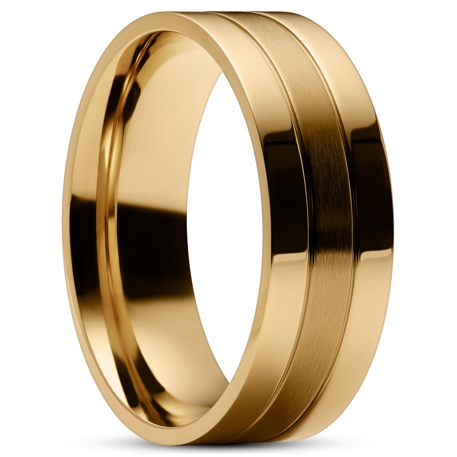 Klassieke Goudkleurige Stalen Ring met Groeven Klassieke Goudkleurige Stalen Ring met Groeven
