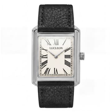 Legacy | Retro Sølvtonet Firkantet Ur med Cremefarvet Urskive, Romertal & Sort Læderrem Legacy | Retro Sølvtonet Firkantet Ur med Cremefarvet Urskive, Romertal & Sort Læderrem