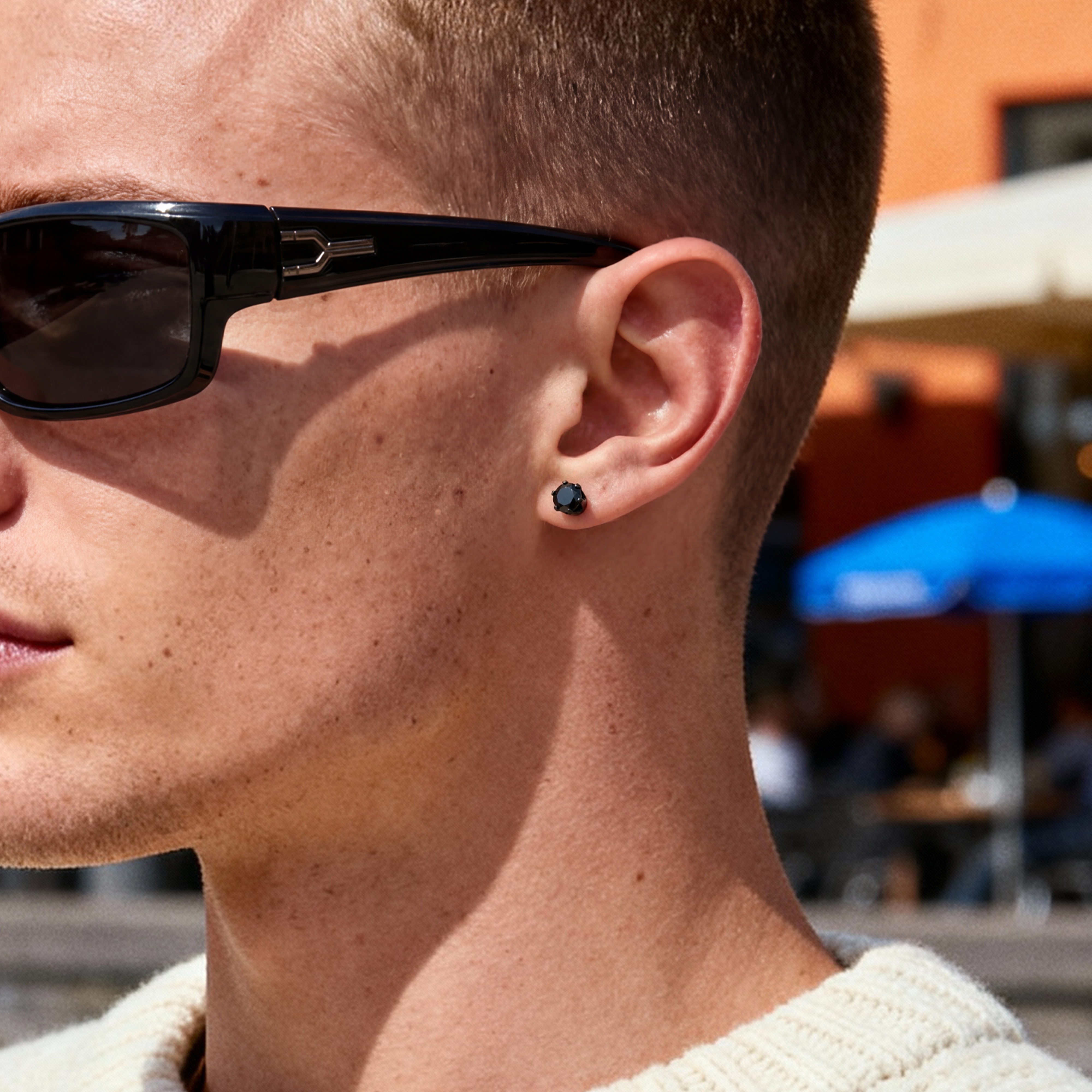 6 mm Black Round Zirconia & Black Stainless Steel Stud Earring - 3