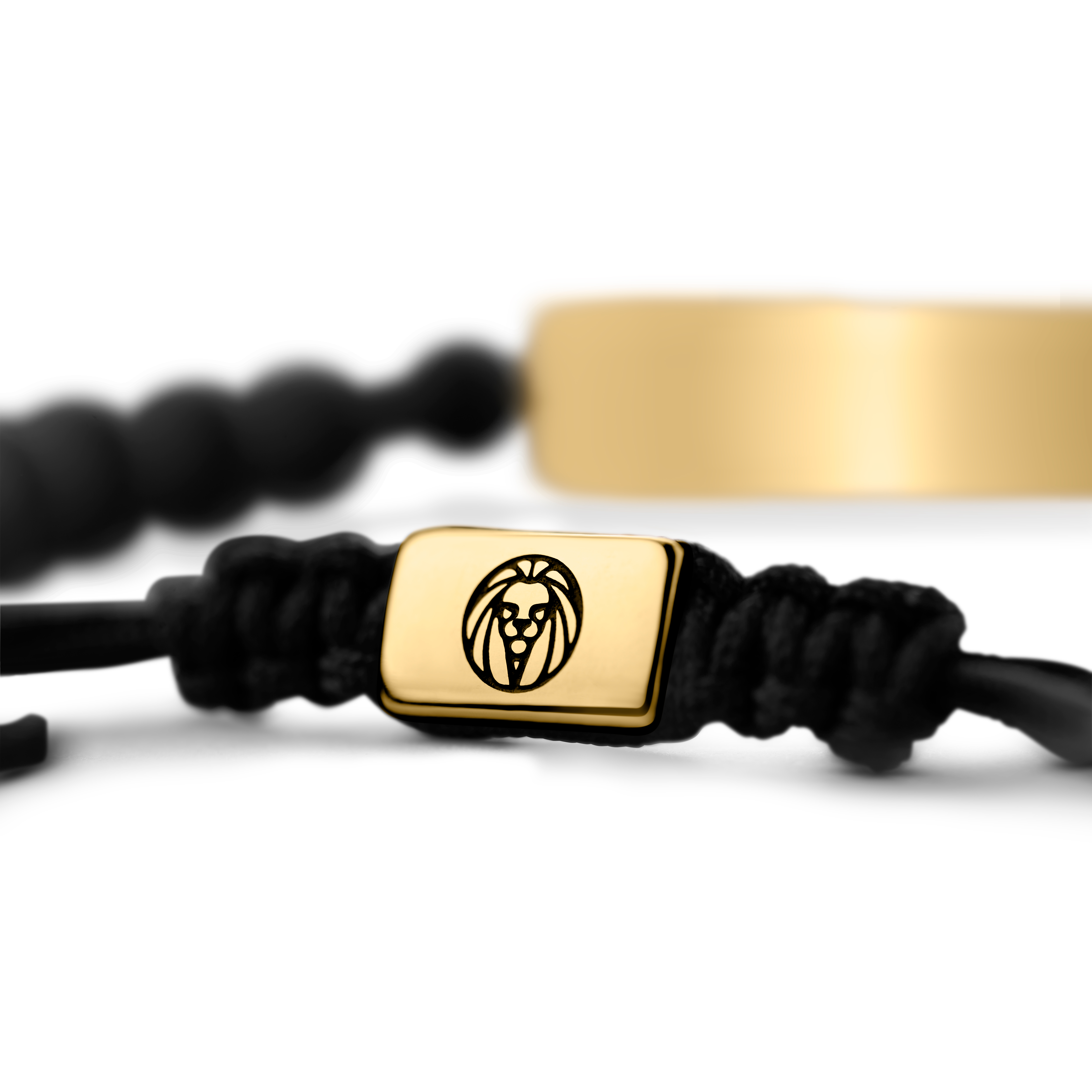 Náramok s nastaviteľnou dĺžkou s platničkou z nehrdzavejúcej ocele v zlatej farbe s ónyxovými korálkami - 3