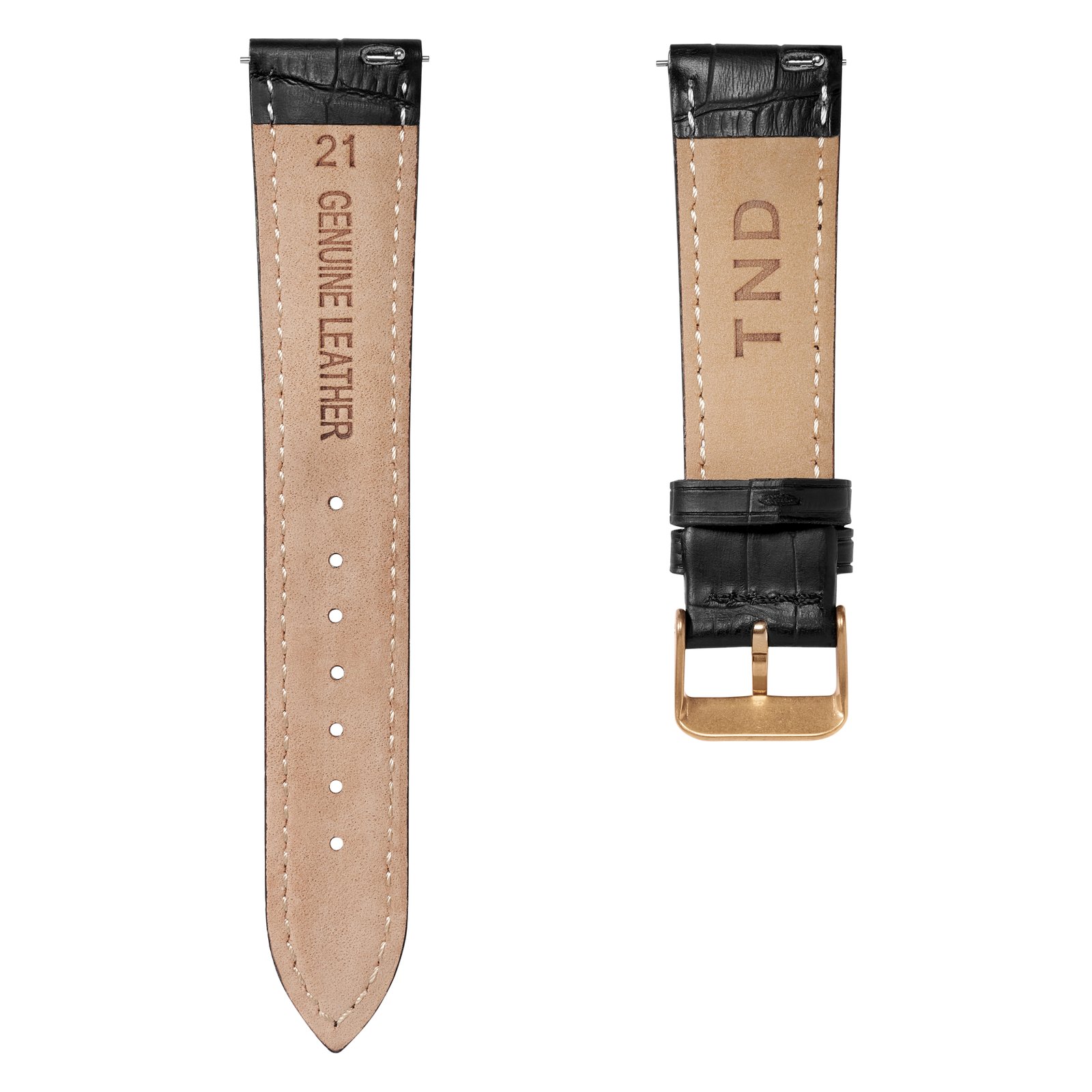 23mm Crocodile-Embossed Black Leather Watch Strap with Rose Gold-Tone Buckle – Quick Release - 4