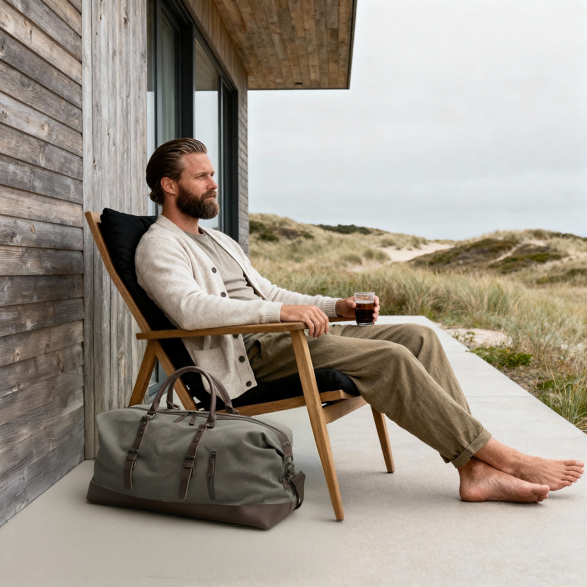 Metallic grau Canvas & Braun Leder Reisetasche - 2