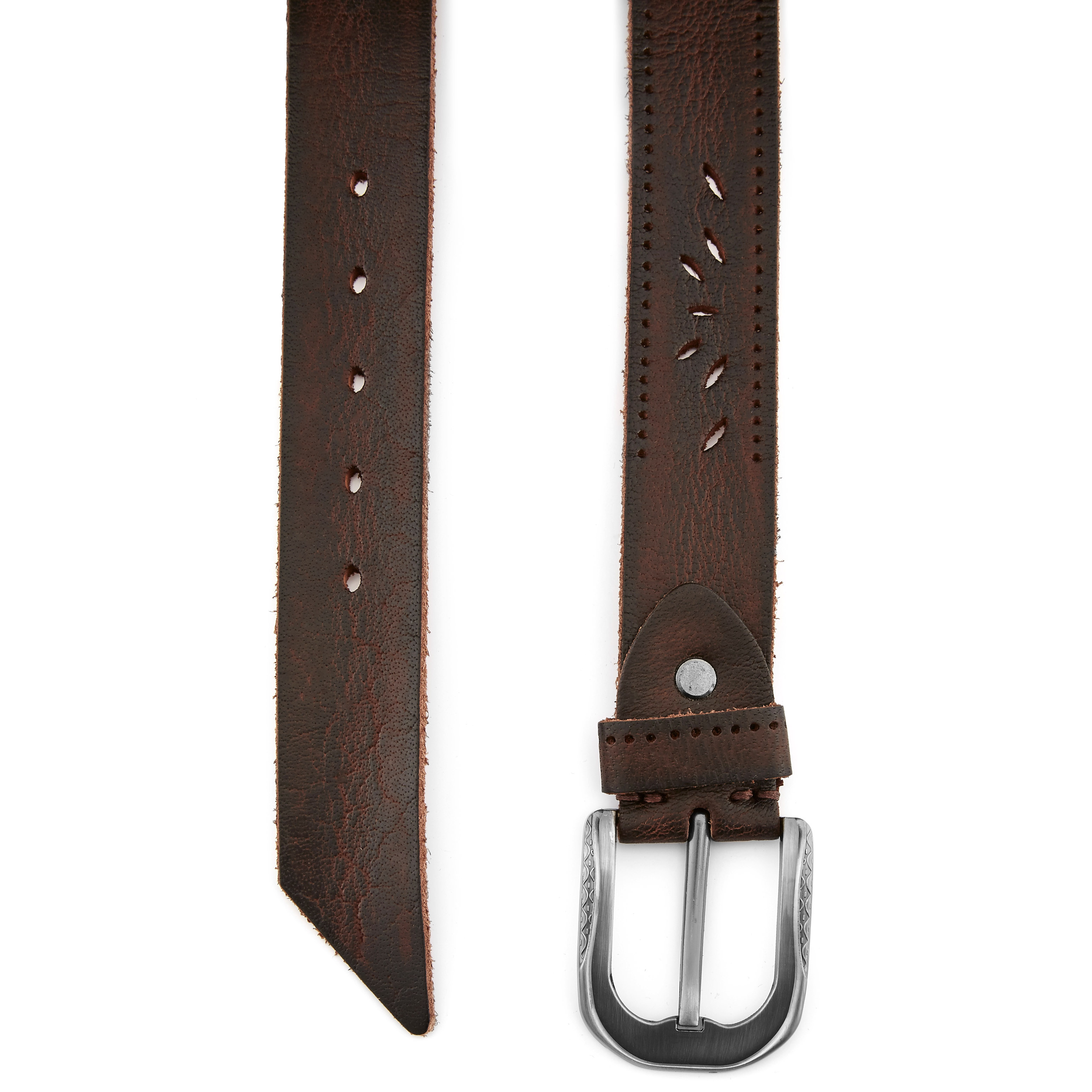 Mørkebrunt Ornamenteret Vintage Læderbælte - 2