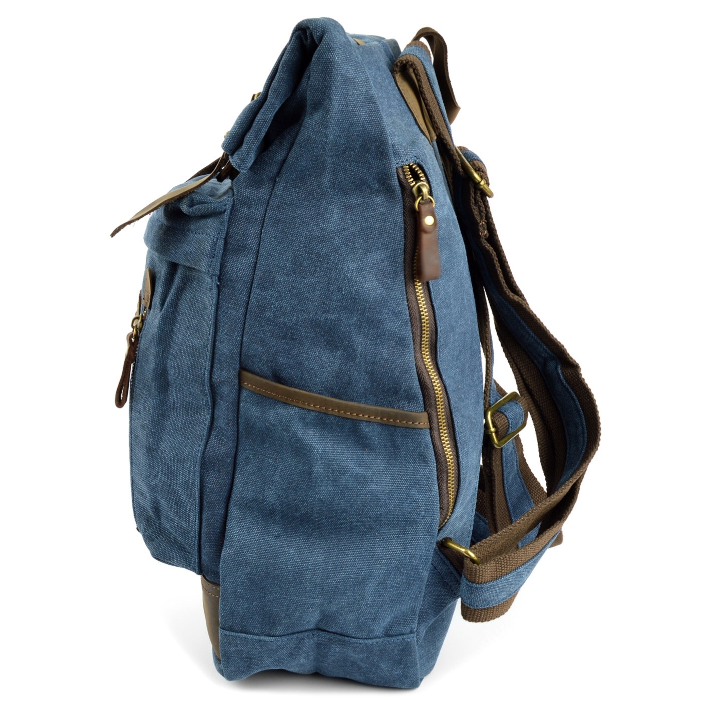 Rugged Vintage-Style Blue Canvas & Leather Backpack - 6