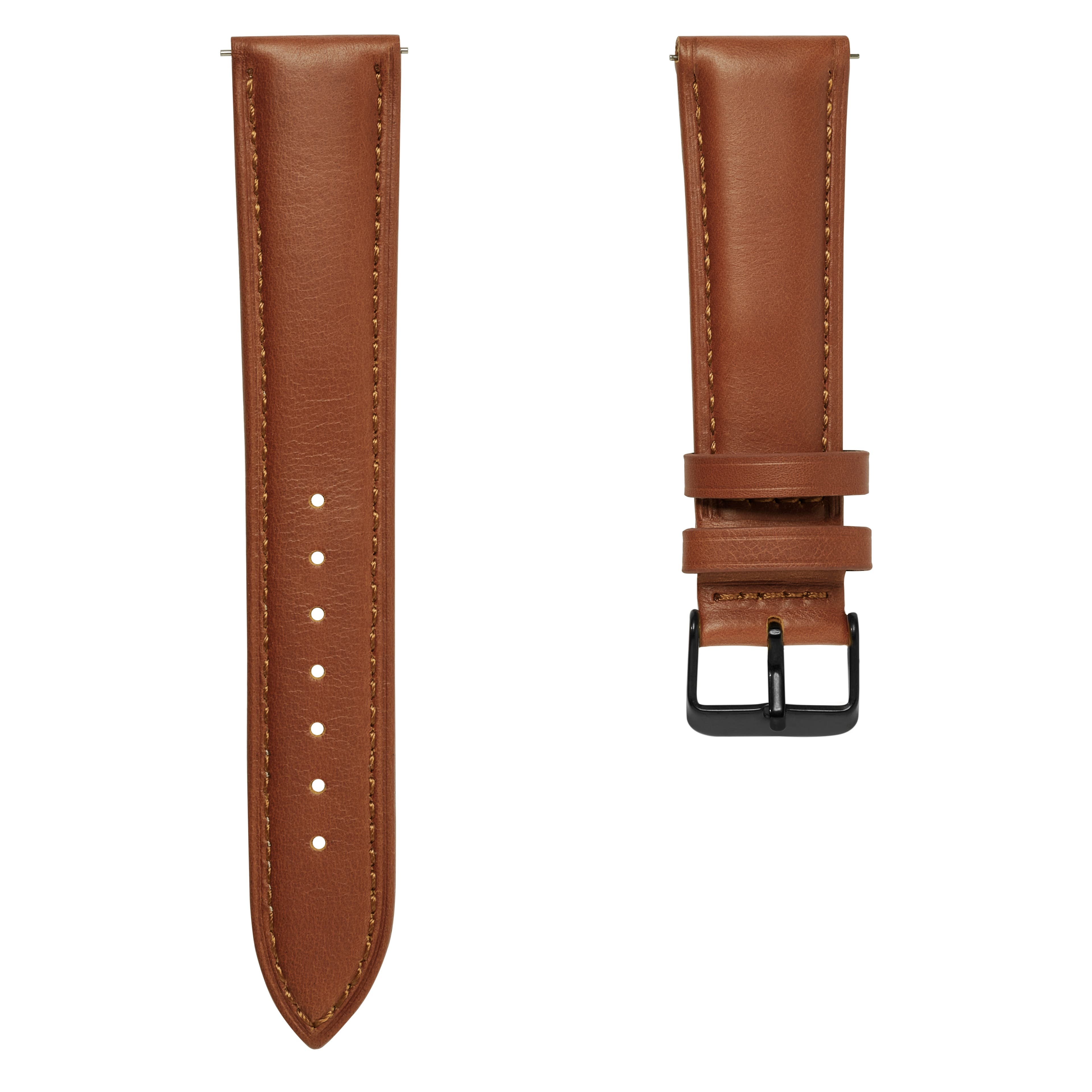 Bracelet de montre en cuir brun havane de 21 mm avec boucle noire - Système de fixation rapide