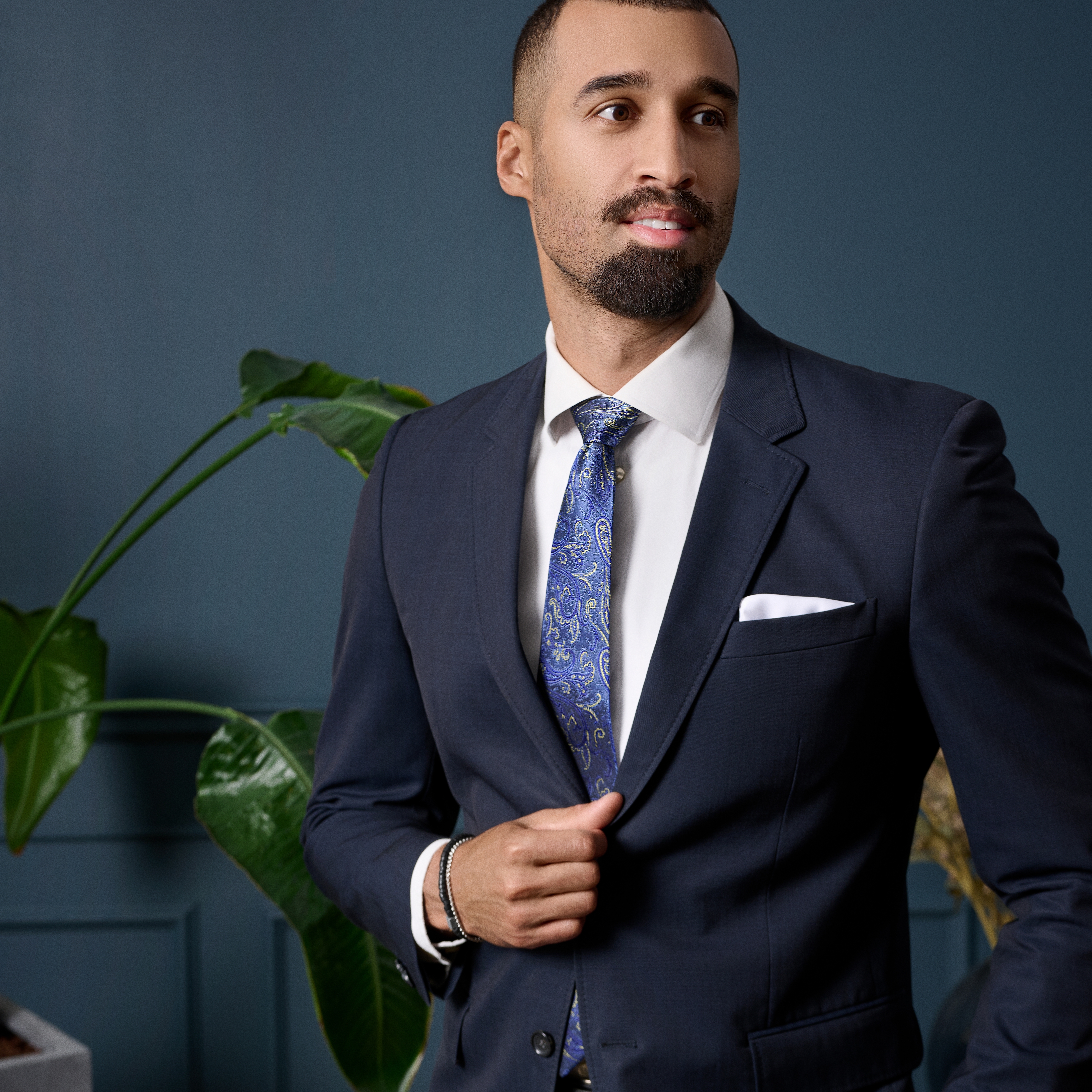 Hellblaue & goldene Seidenkrawatte mit Paisleymuster | 8 cm - 4