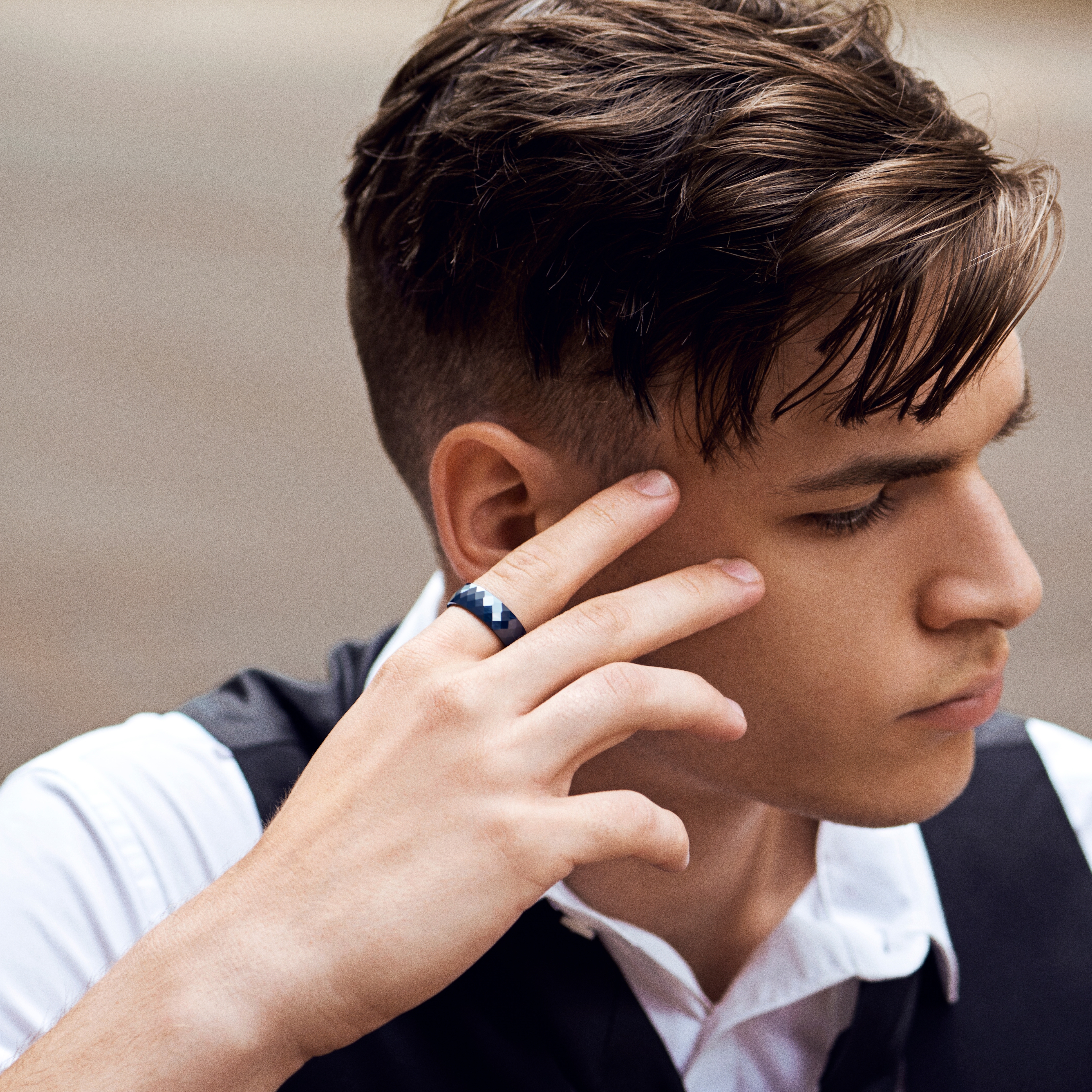 Bague en céramique à facettes turquoise foncé - 3