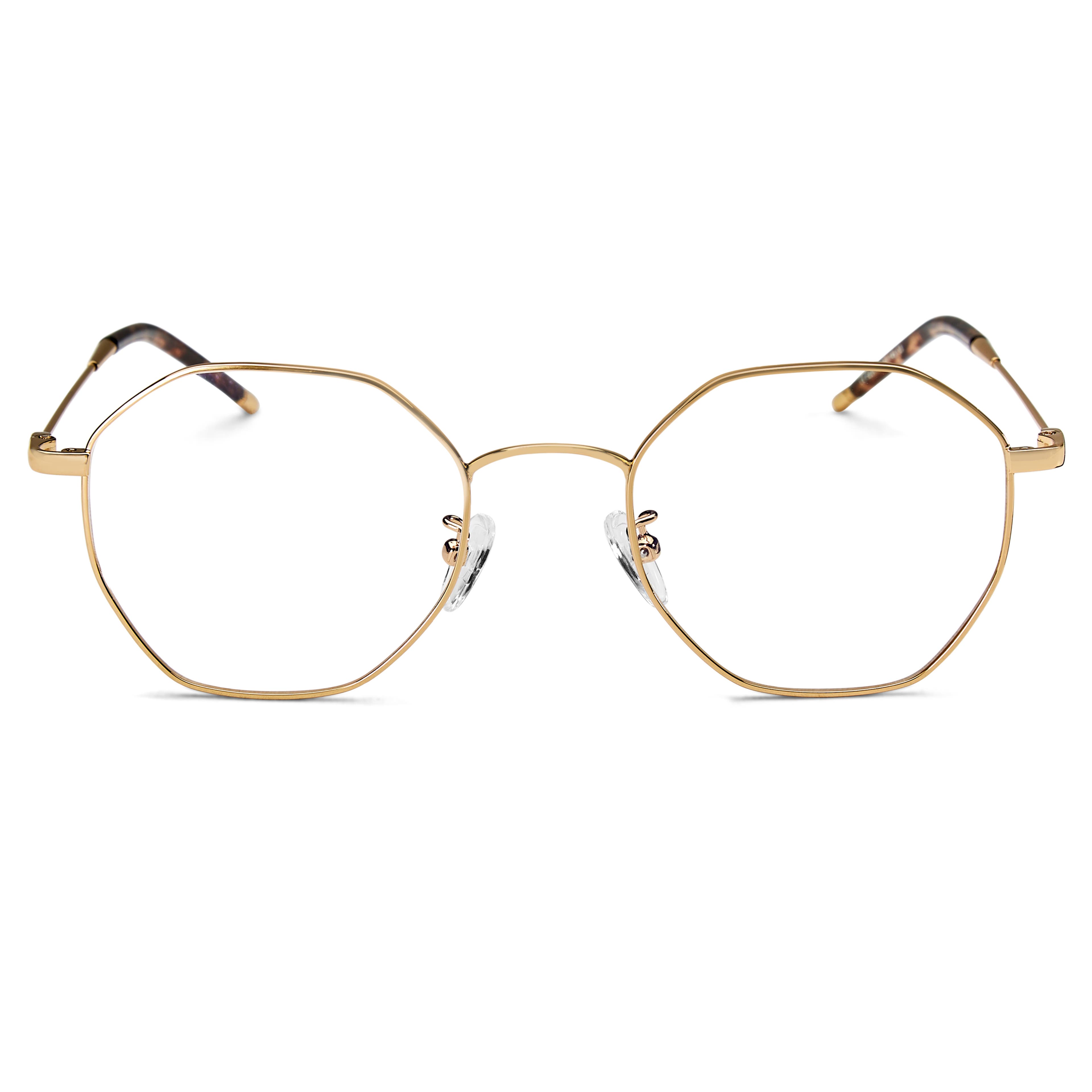 Executive Gold-Tone Geometric Frame Clear Lens Glasses